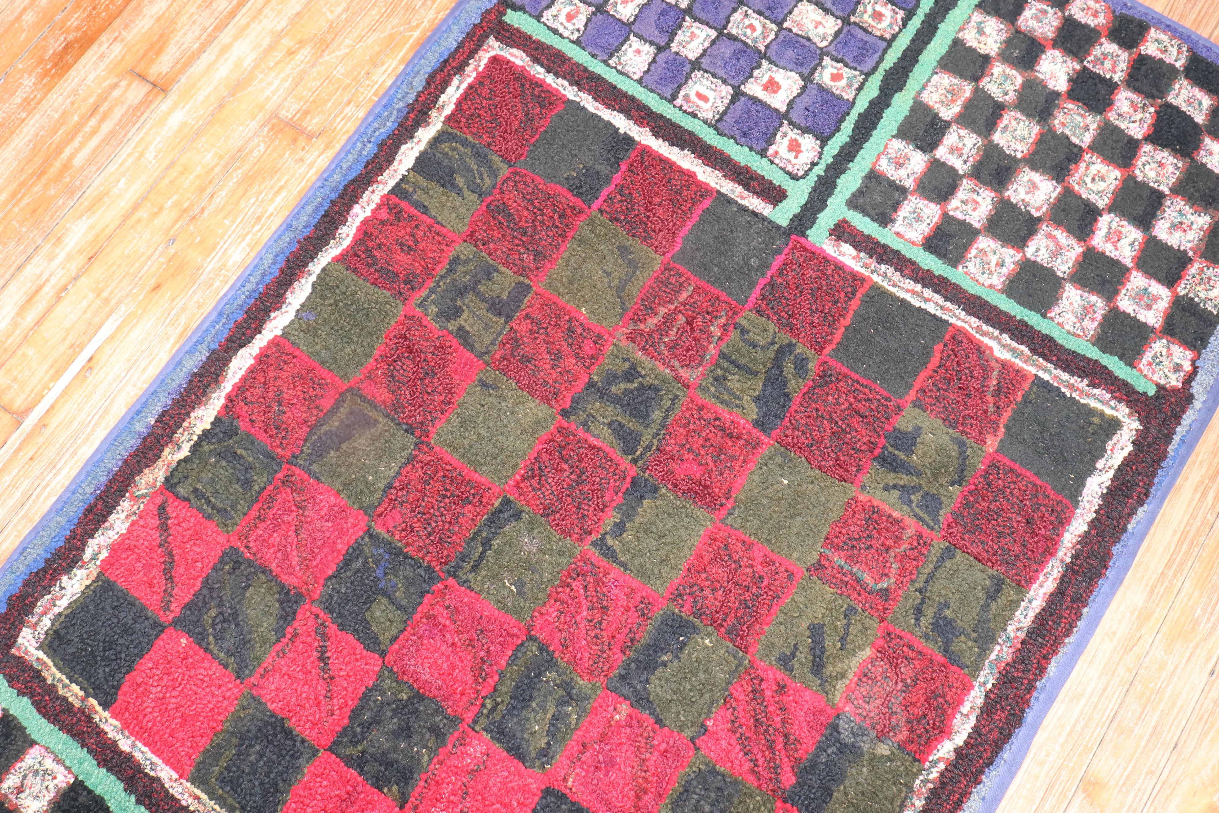 American Hooked Checkerboard Chess Rug For Sale 3