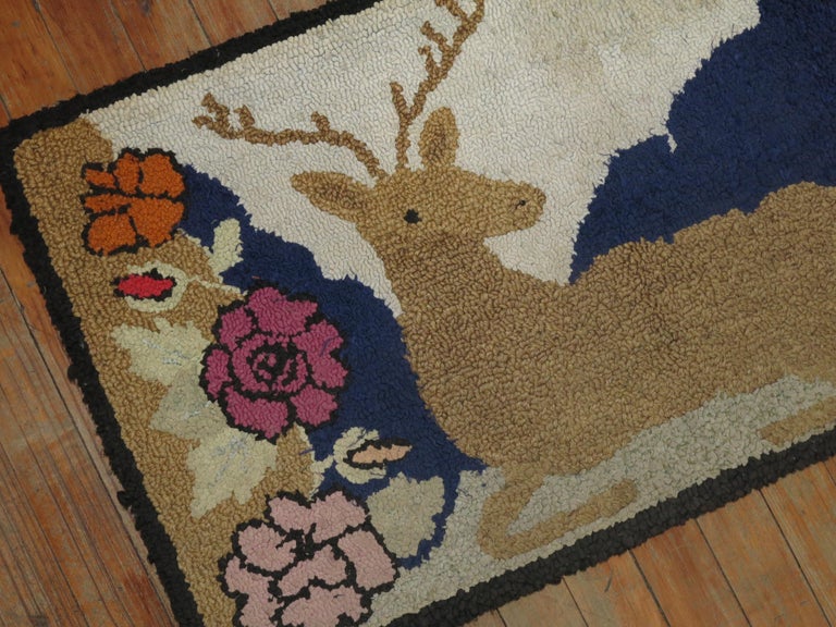 American Hooked Deer Pictorial Rug at 1stDibs