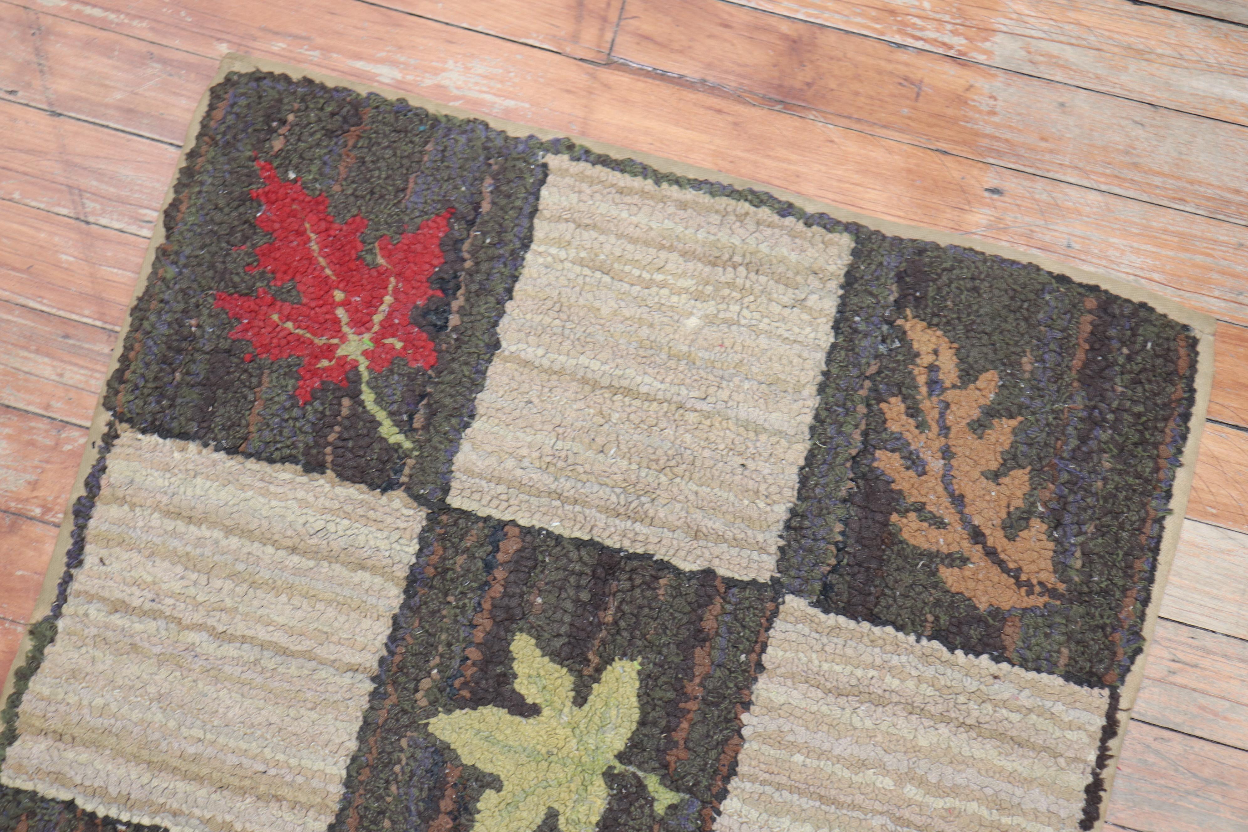 Hand-Woven American Hooked Floral Rug For Sale