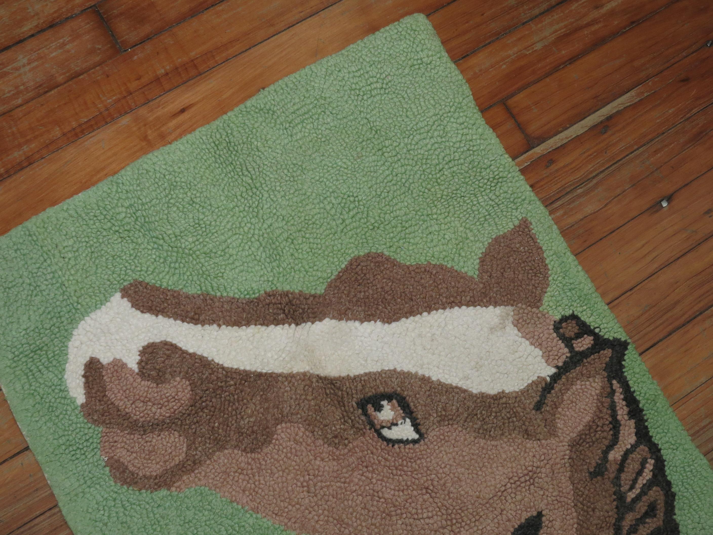 Hand-Woven American Hooked Horse Rug For Sale