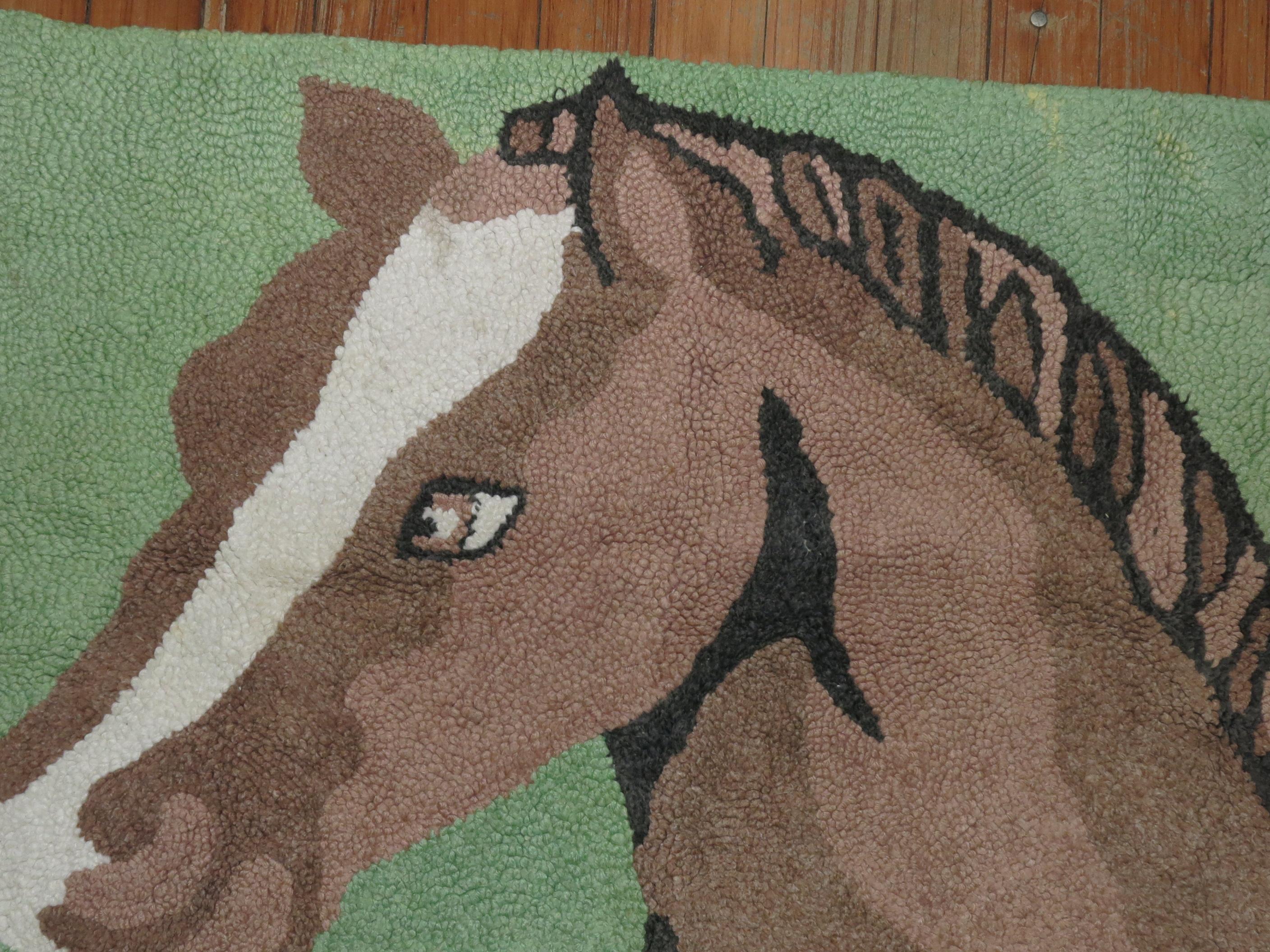 American Hooked Horse Rug In Excellent Condition For Sale In New York, NY
