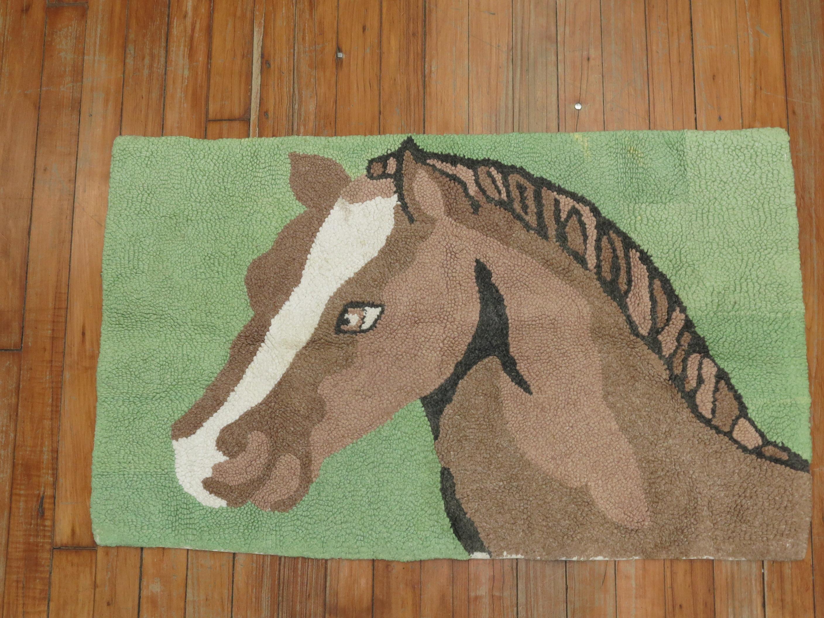 20th Century American Hooked Horse Rug For Sale