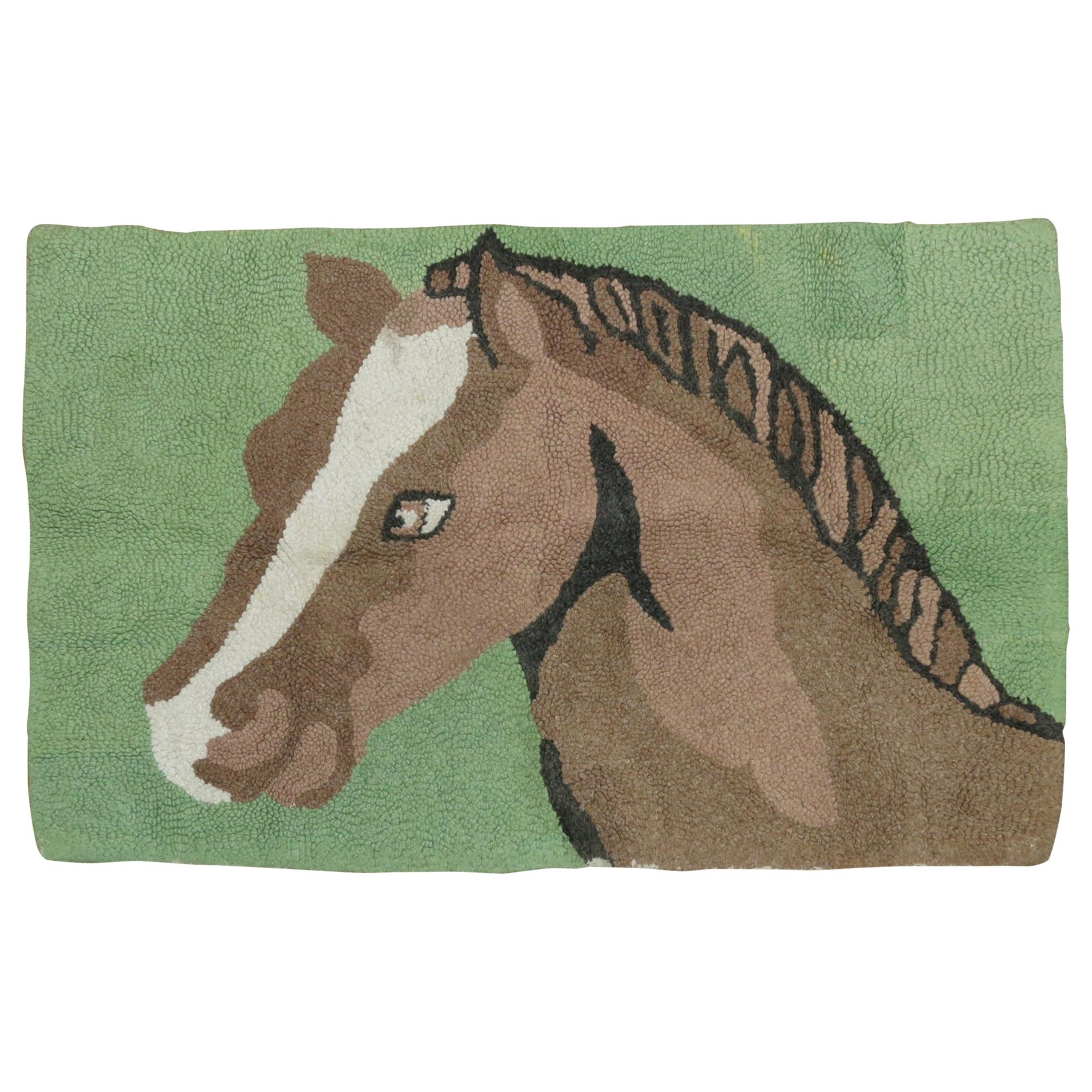 American Hooked Horse Rug