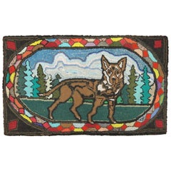 American Hooked Pictorial Dog Rug
