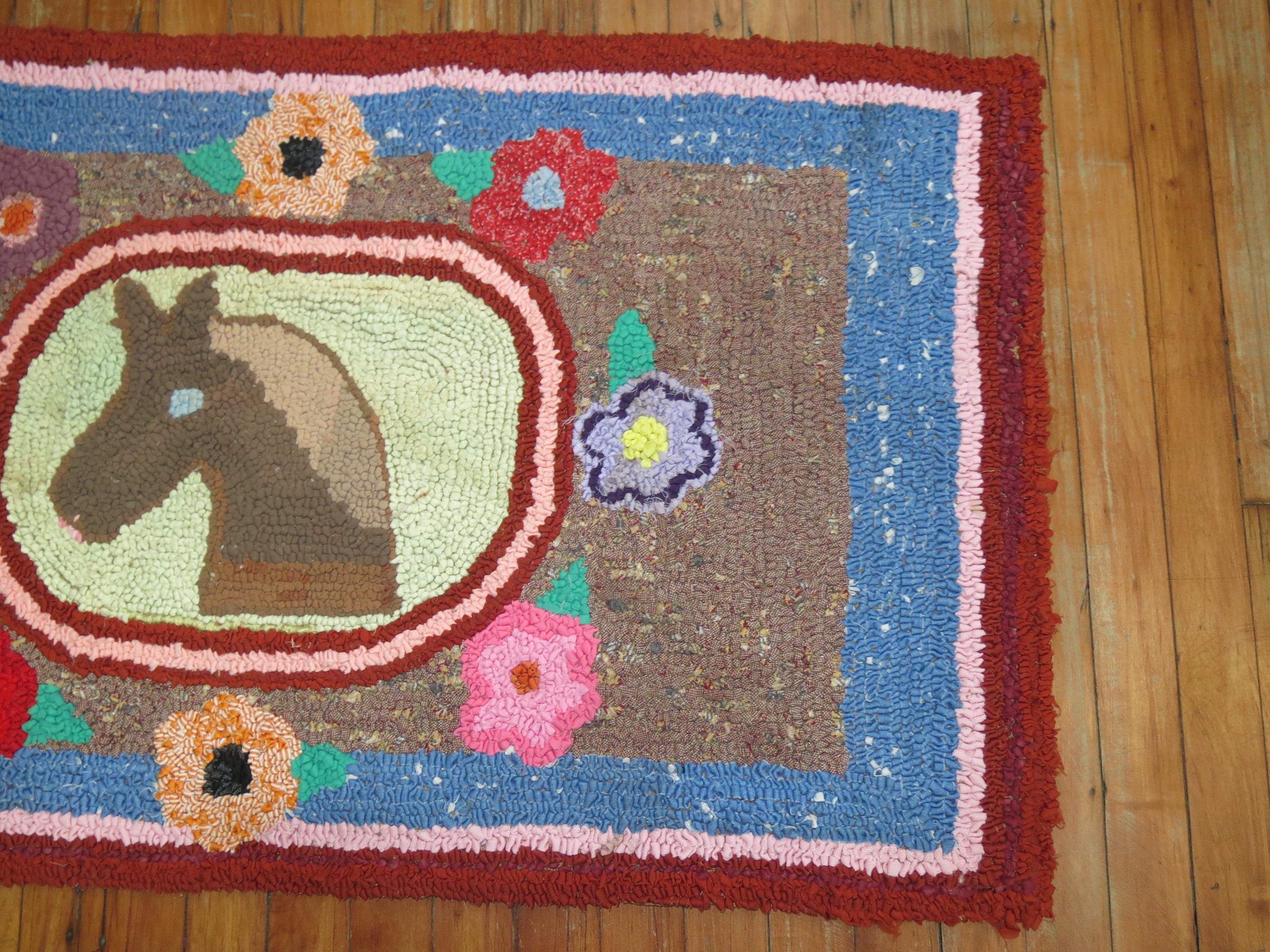Country American Hooked Pictorial Horse Rug