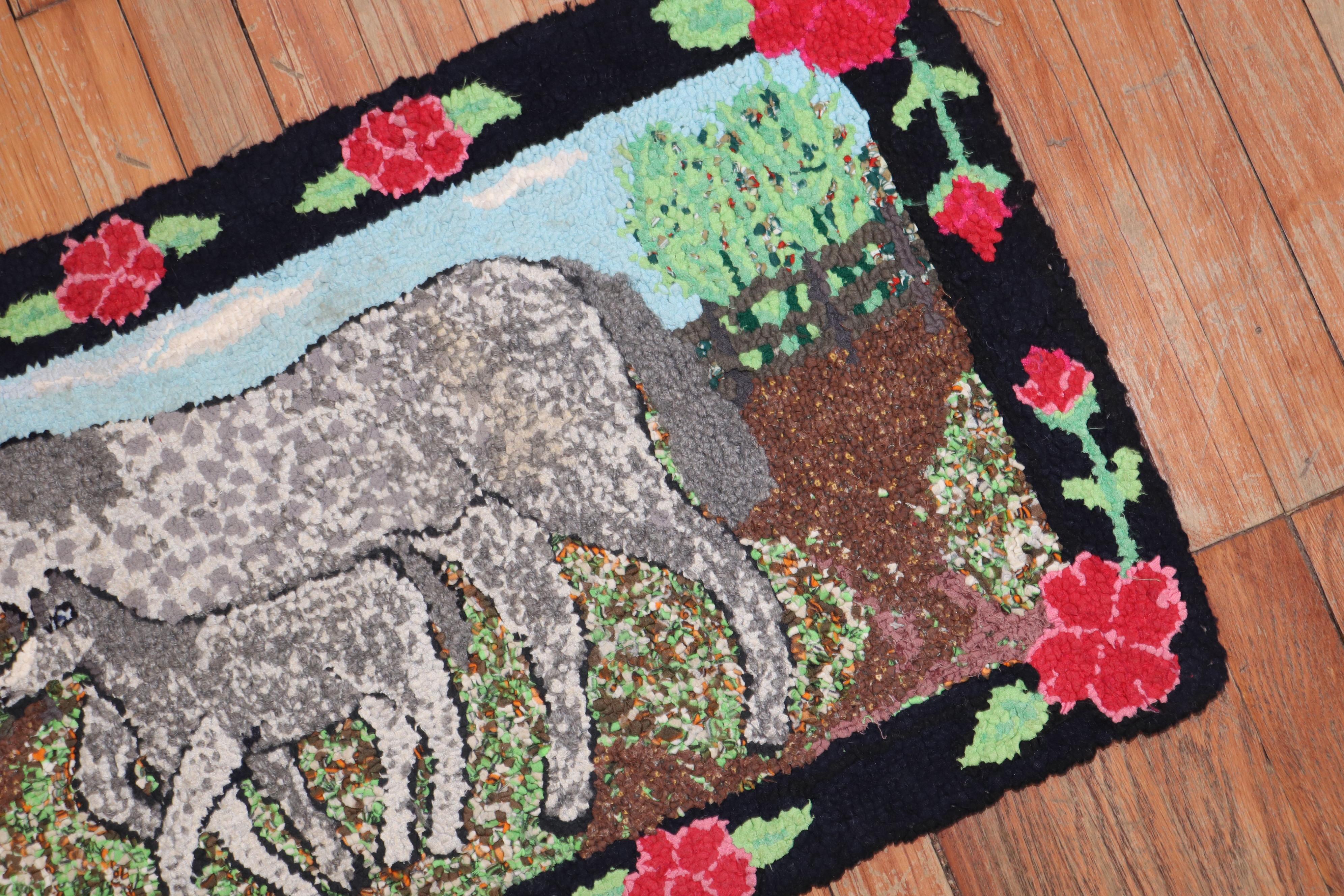 Country American Hooked Pictorial Throw Rug For Sale