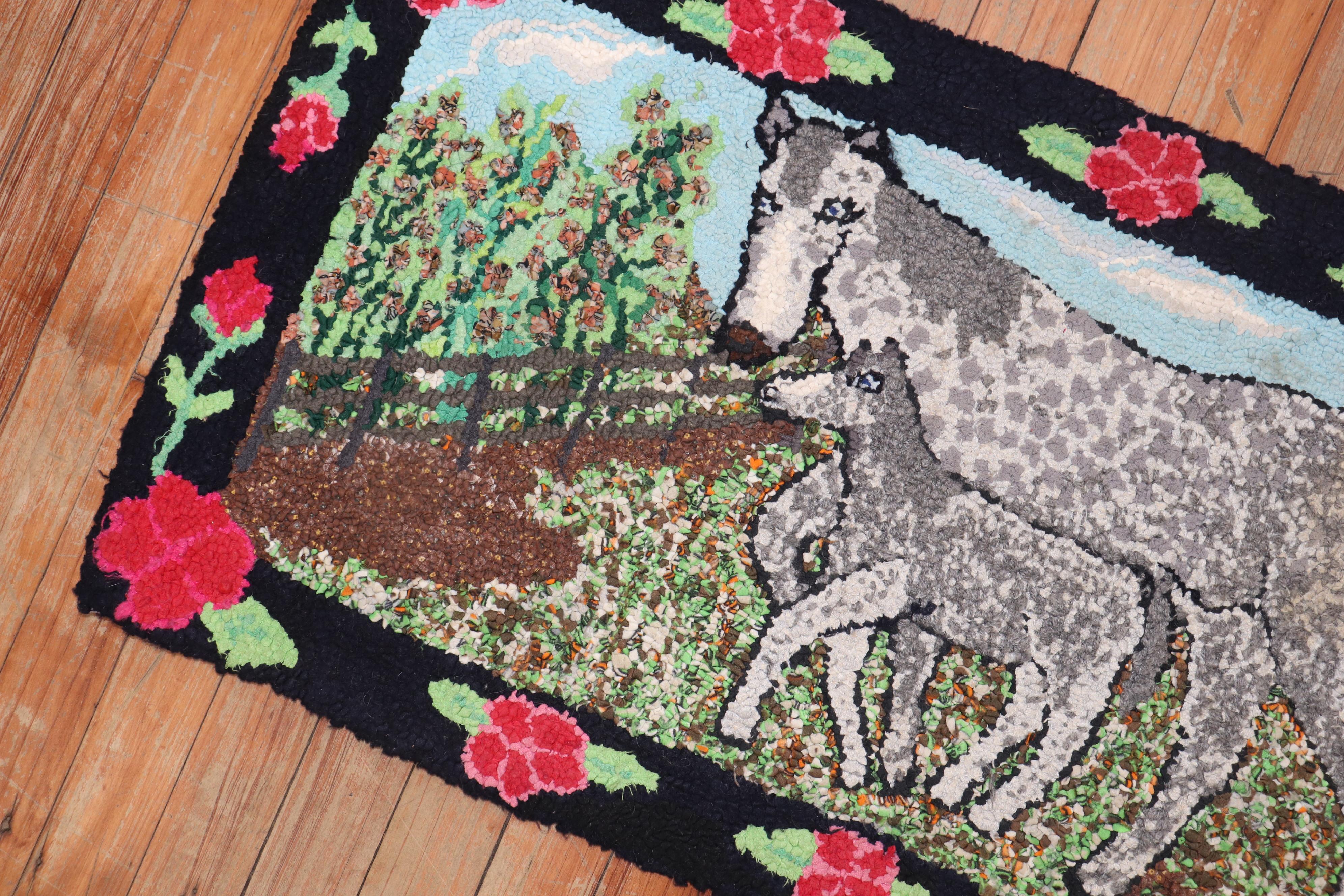 Hand-Woven American Hooked Pictorial Throw Rug For Sale