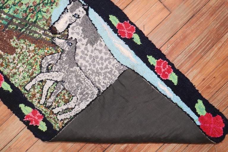 American Hooked Pictorial Throw Rug For Sale at 1stDibs