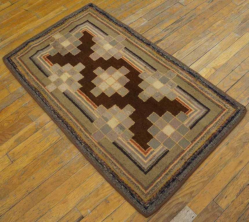 Antique American hooked rug 2' 3'' x 3' 10''.