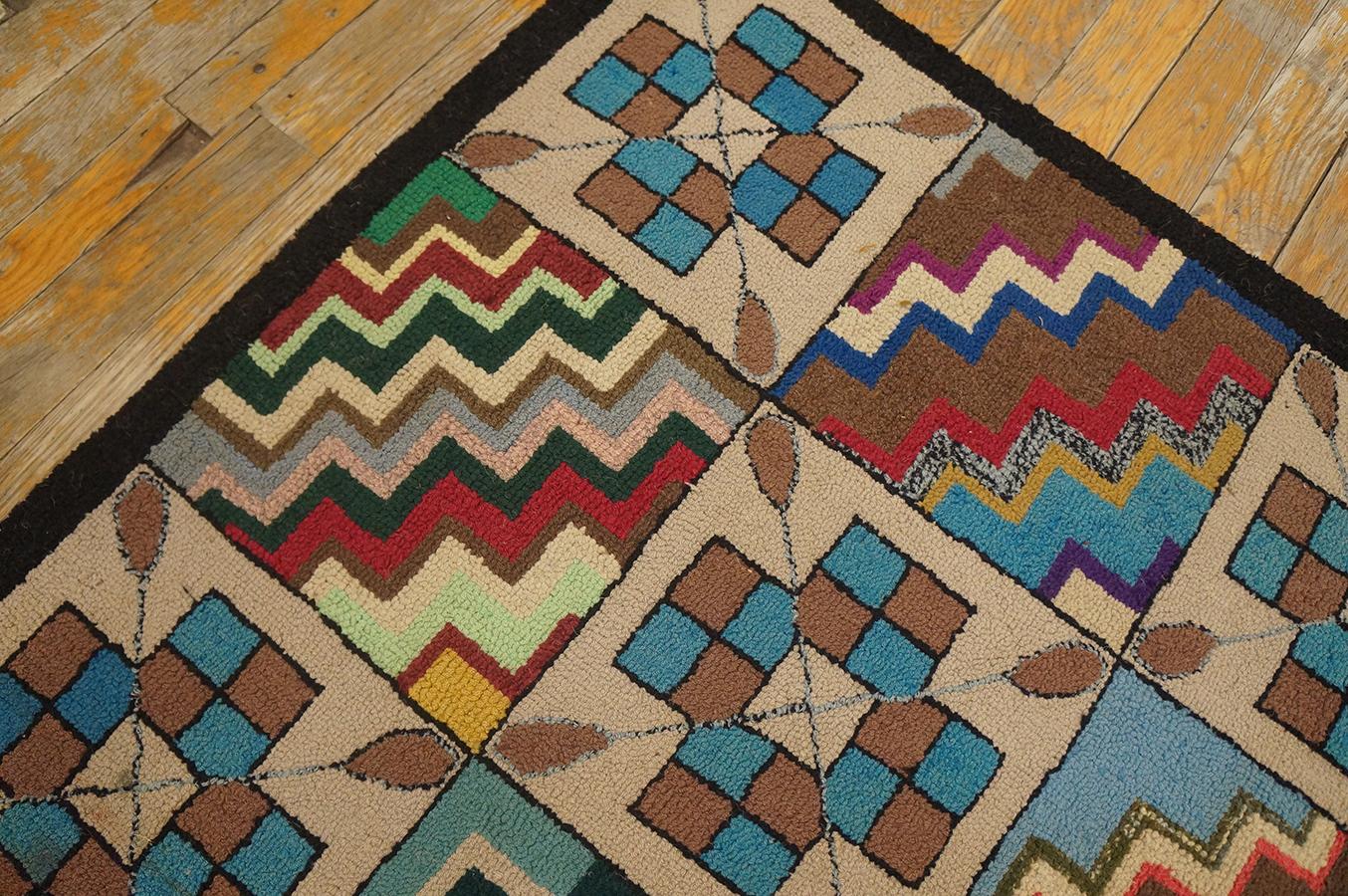  Antique American Hooked Rug 2'3