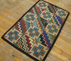 1890s Multicolor Antique American Hooked Rug 2'3" x 3'10" Handwoven Wool Carpet