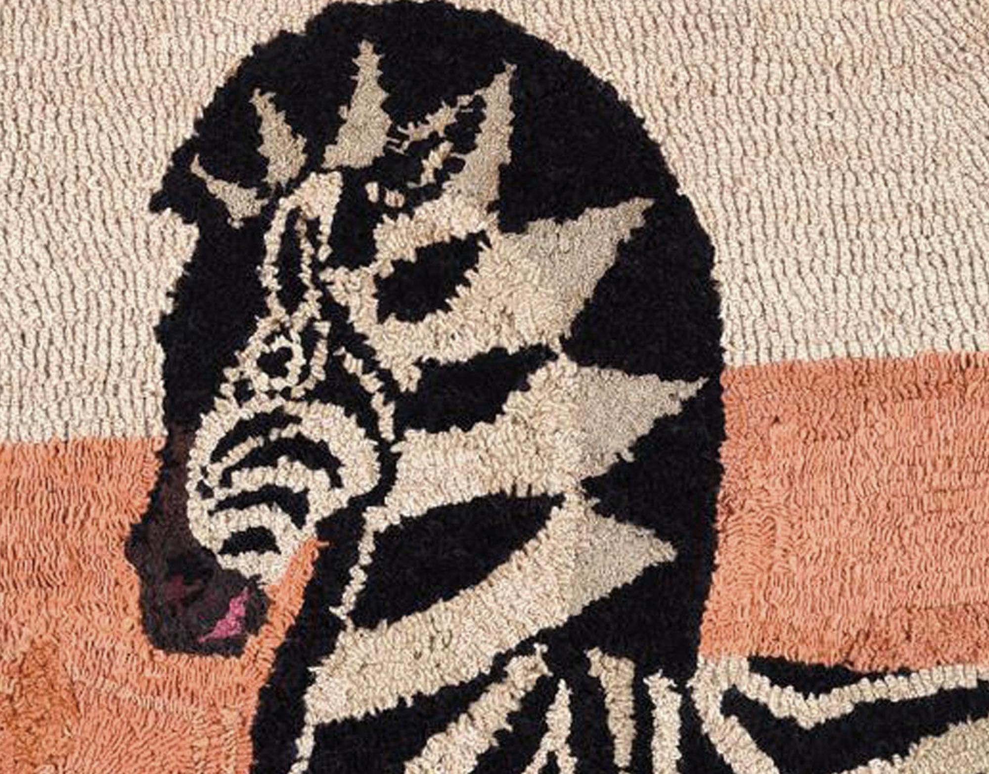 Folk Art American Hooked Rug Depicting a Zebra Early 20th Century