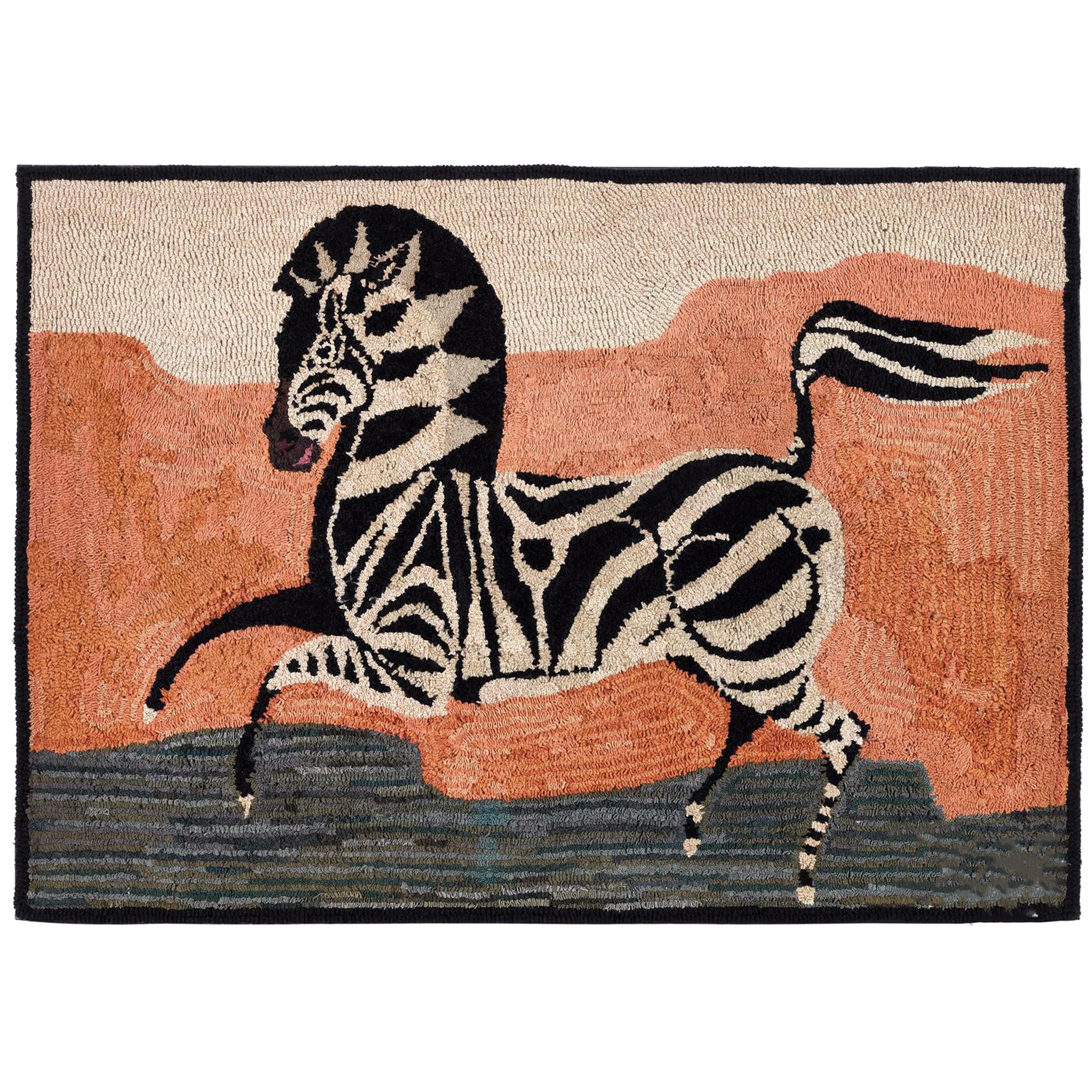 American Hooked Rug Depicting a Zebra Early 20th Century