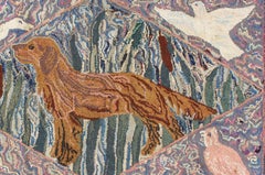 American Hooked Rug with a Golden Retriever with Different Type of Birds