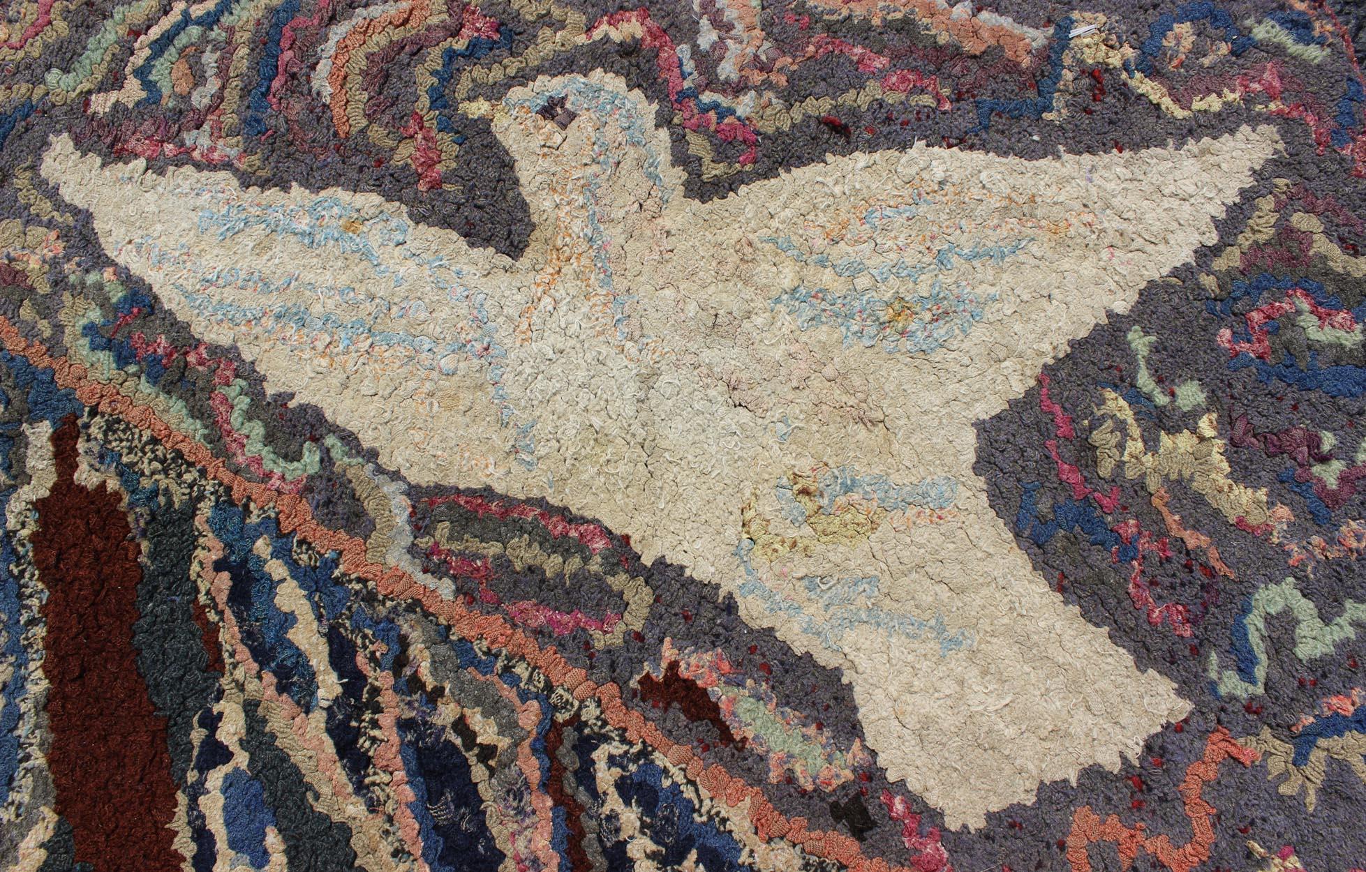 20th Century American Hooked Rug with a Golden Retriever with Different Type of Birds For Sale