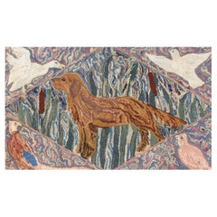 Antique American Hooked Rug with a Golden Retriever with Different Type of Birds