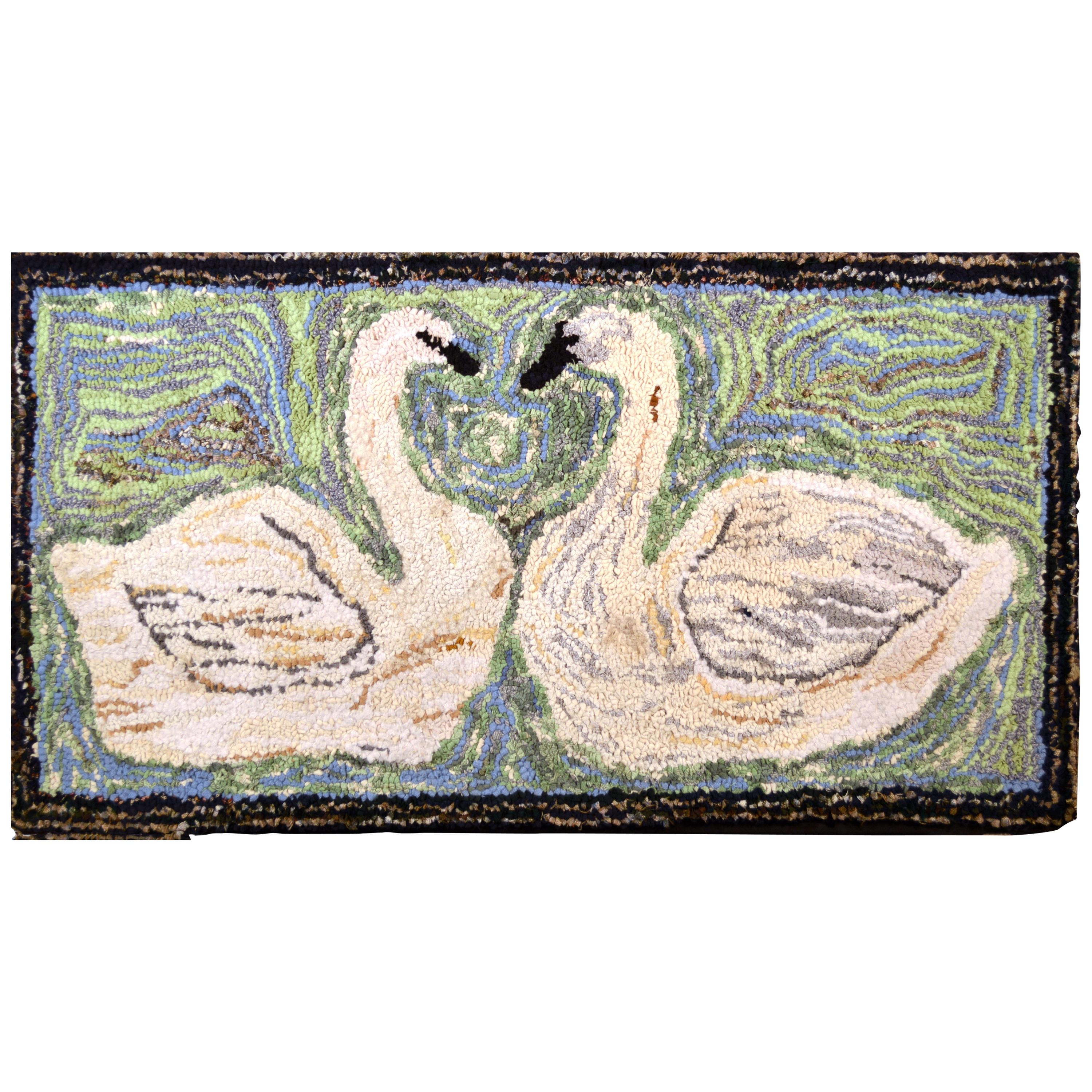 American Hooked Rug with a Pair of Swans
