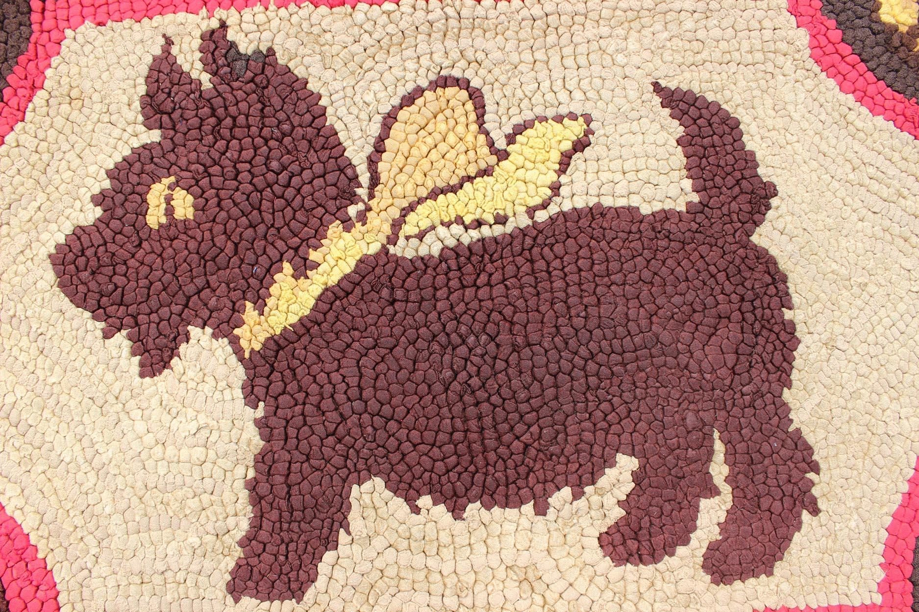American Colonial American Hooked Rug with a Scottie Dog with a Ribbon Around It