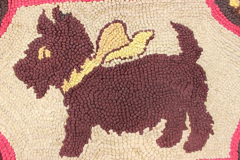 American Hooked Rug with a Scottie Dog with a Ribbon Around It For Sale ...