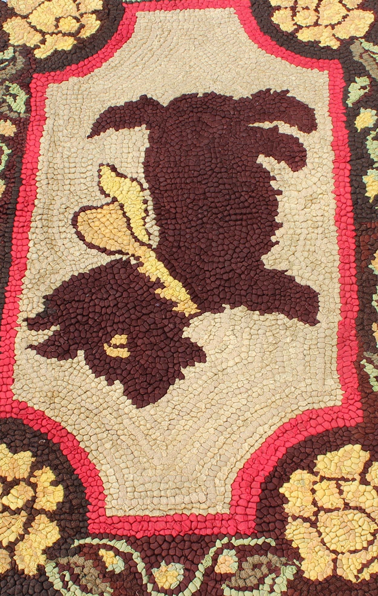 American Hooked Rug with a Scottie Dog with a Ribbon Around It In Good Condition In Atlanta, GA