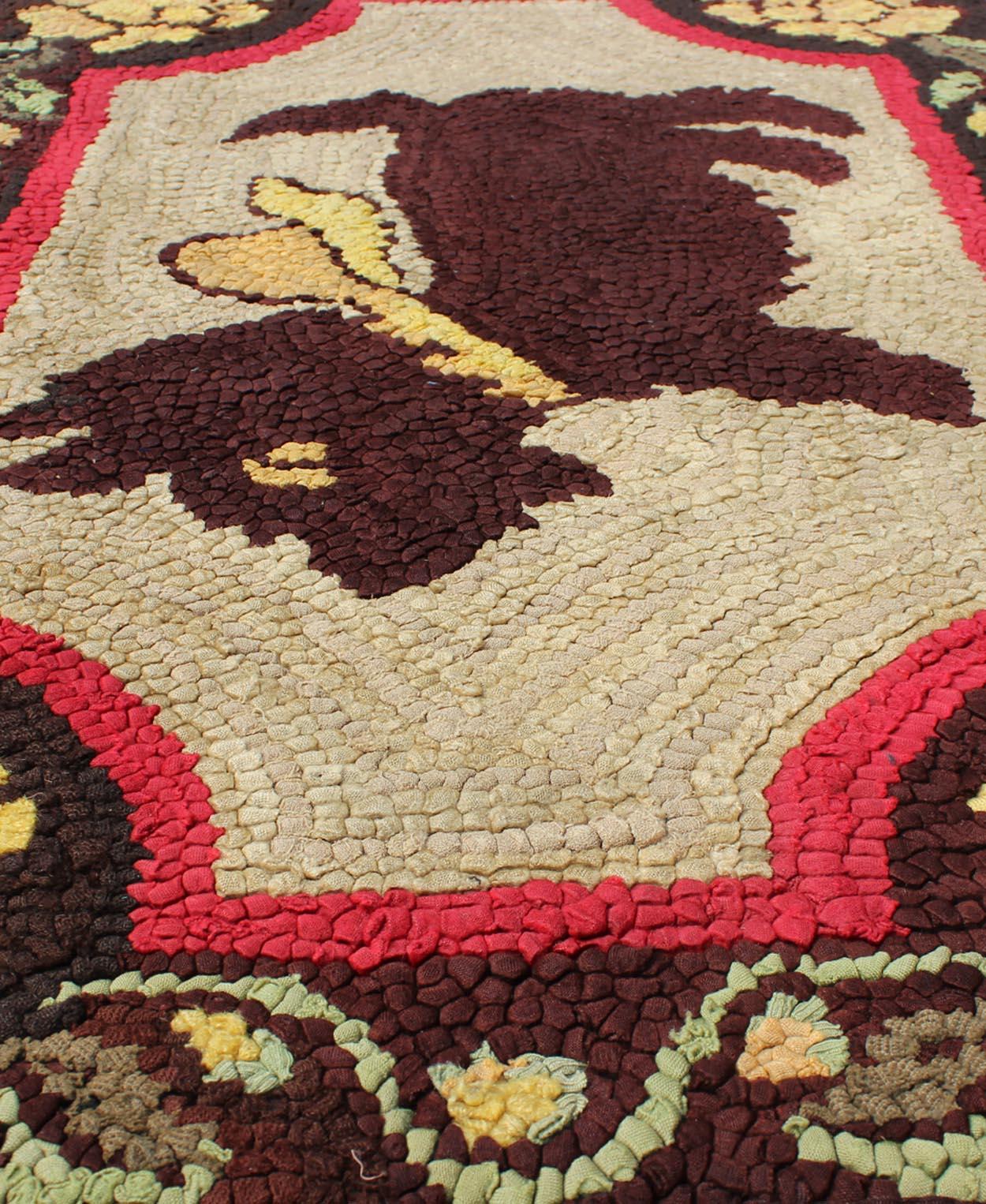 20th Century American Hooked Rug with a Scottie Dog with a Ribbon Around It