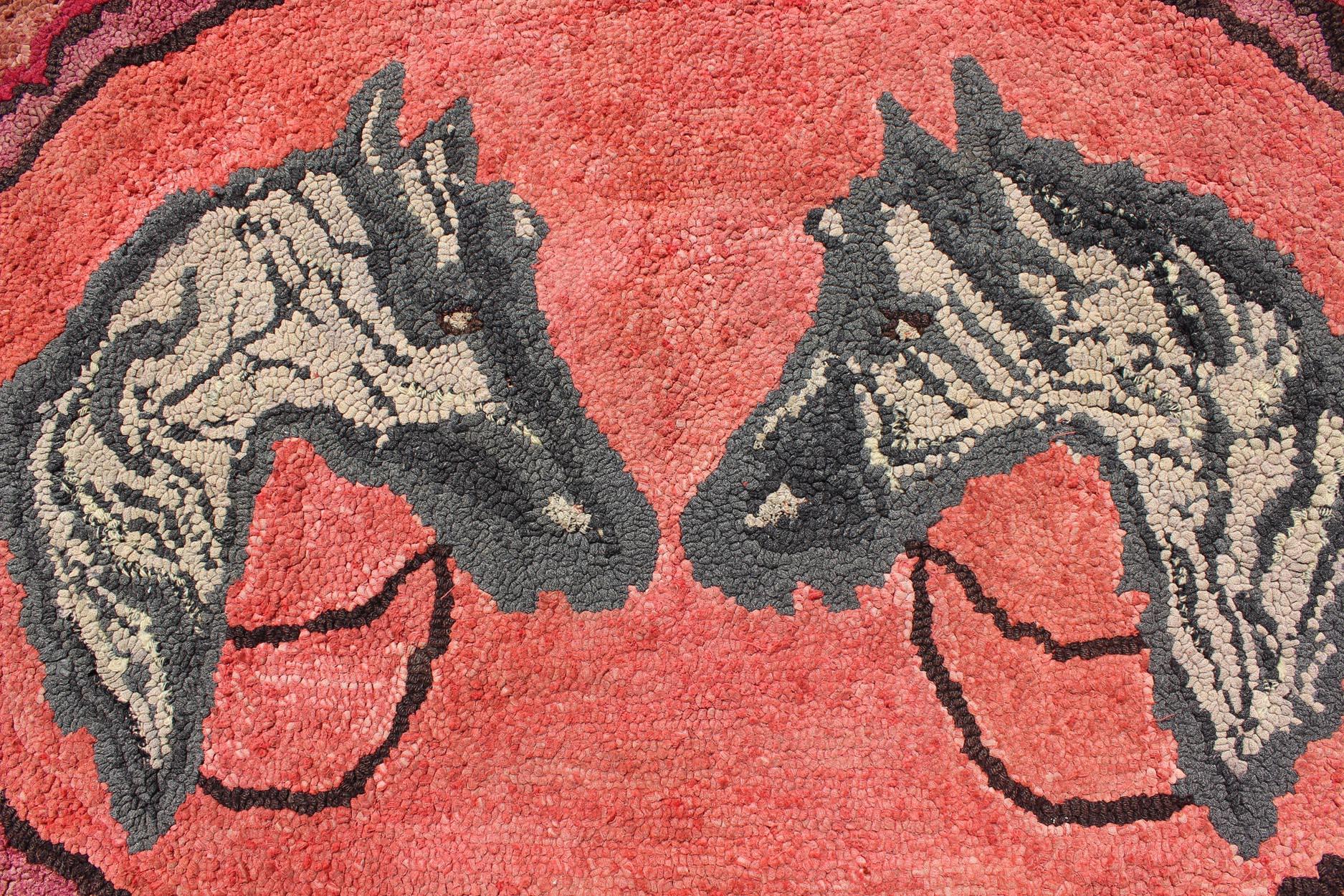 20th Century American Hooked Rug with Double Horse Heads 