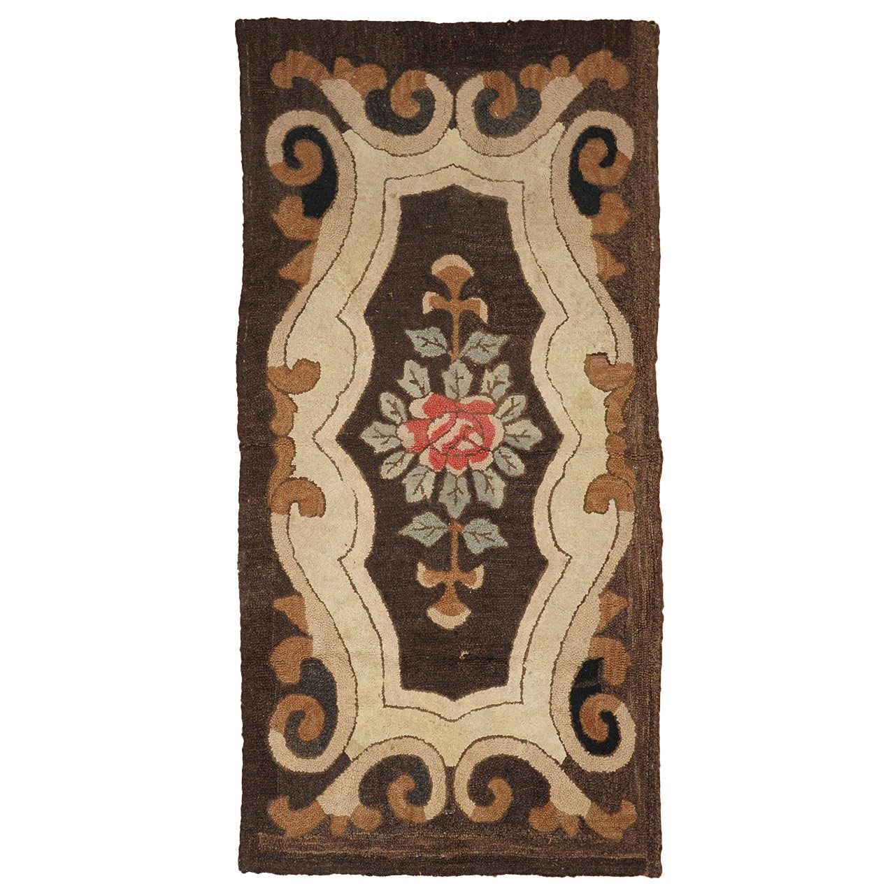 American Hooked Rug with Floral Decoration