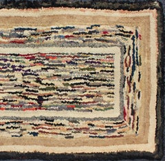 American Hooked Rug with Variegated Design in Black, Brown and Taupe
