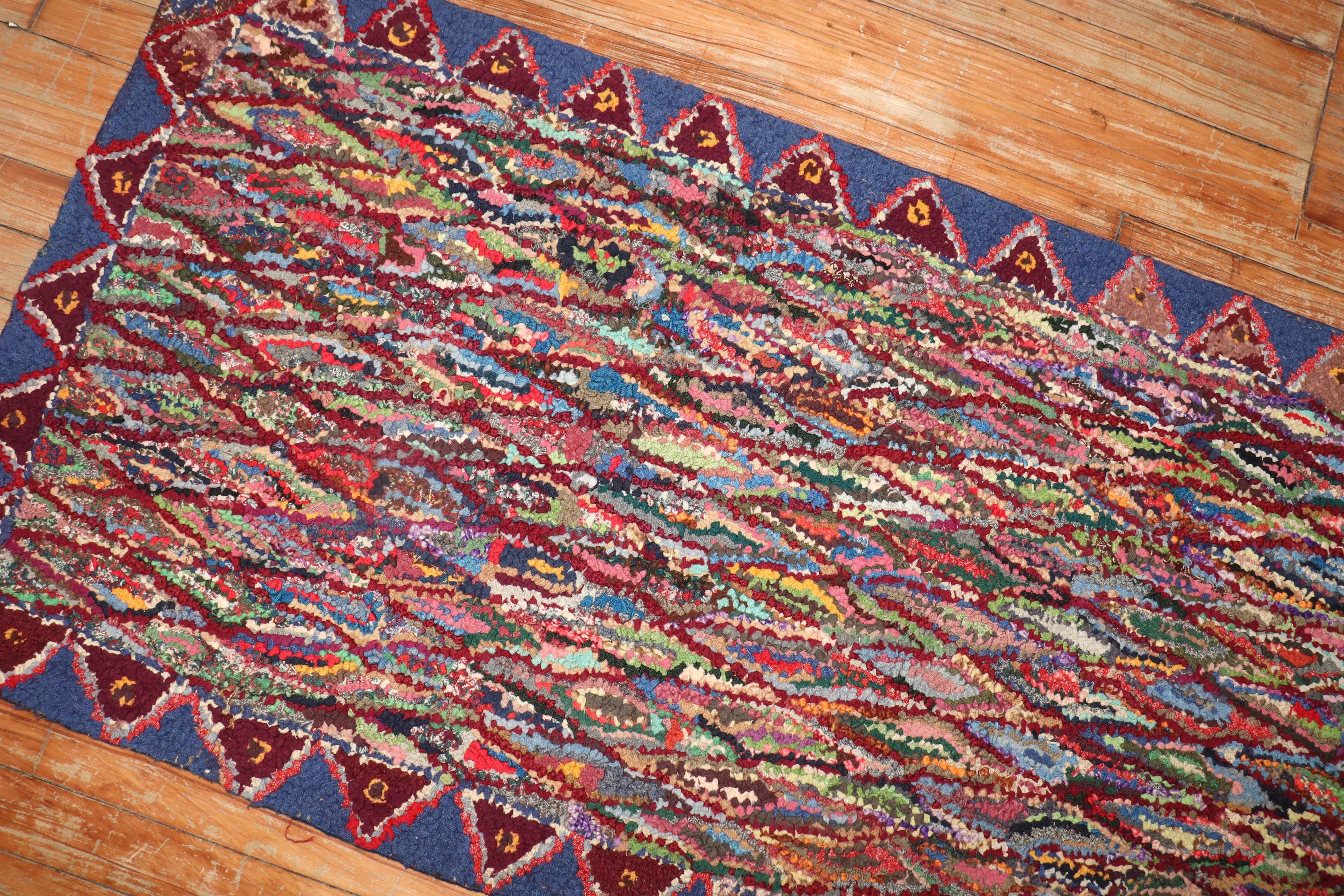 Hand-Knotted American Hooked Runner For Sale