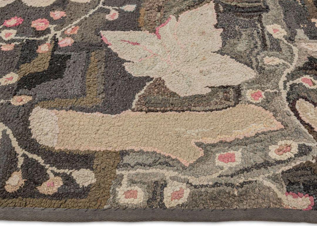 American Hooked Square Size Rug In Fair Condition For Sale In New York, NY