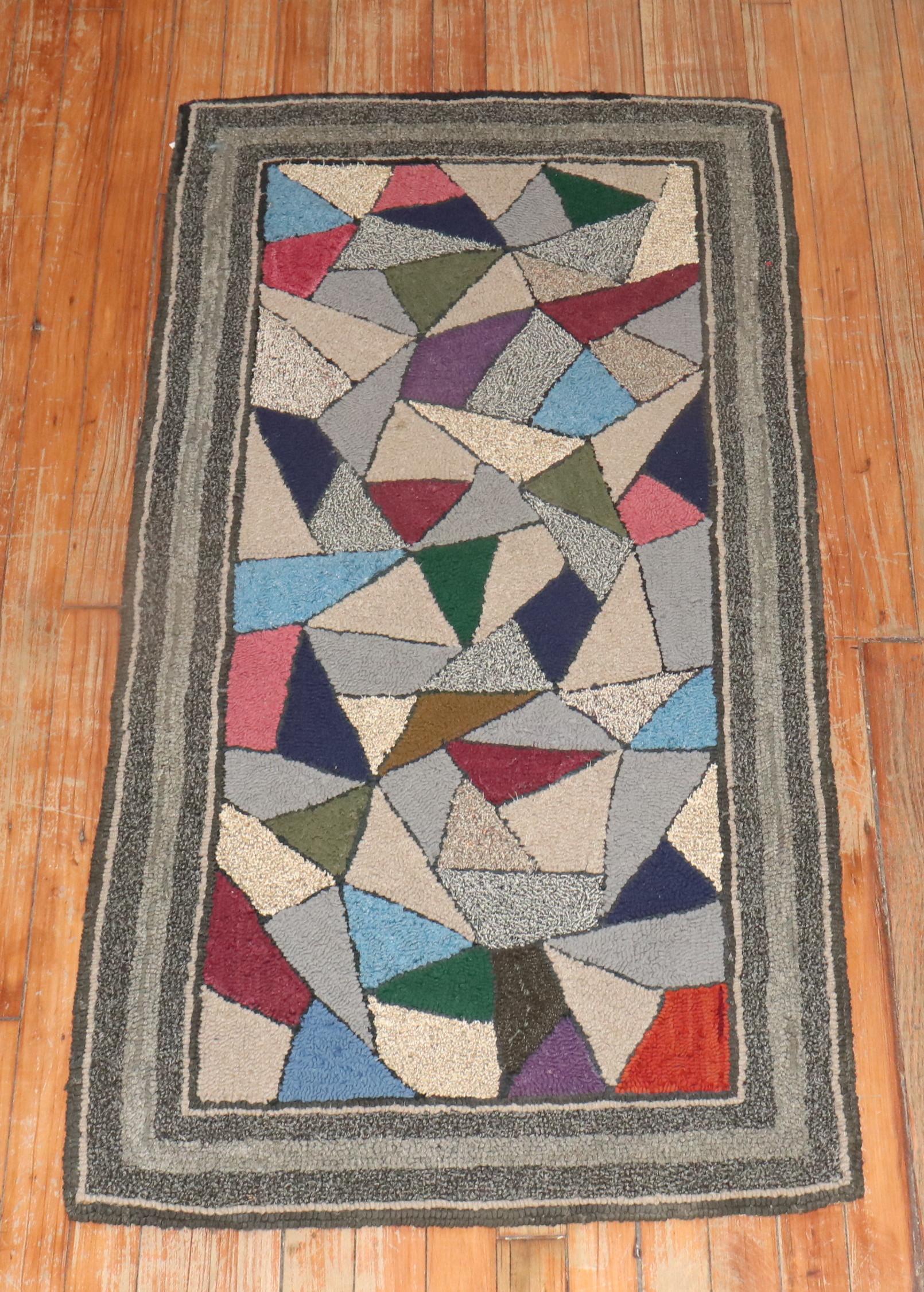 Country American Stained Glass Hooked Throw Rug For Sale