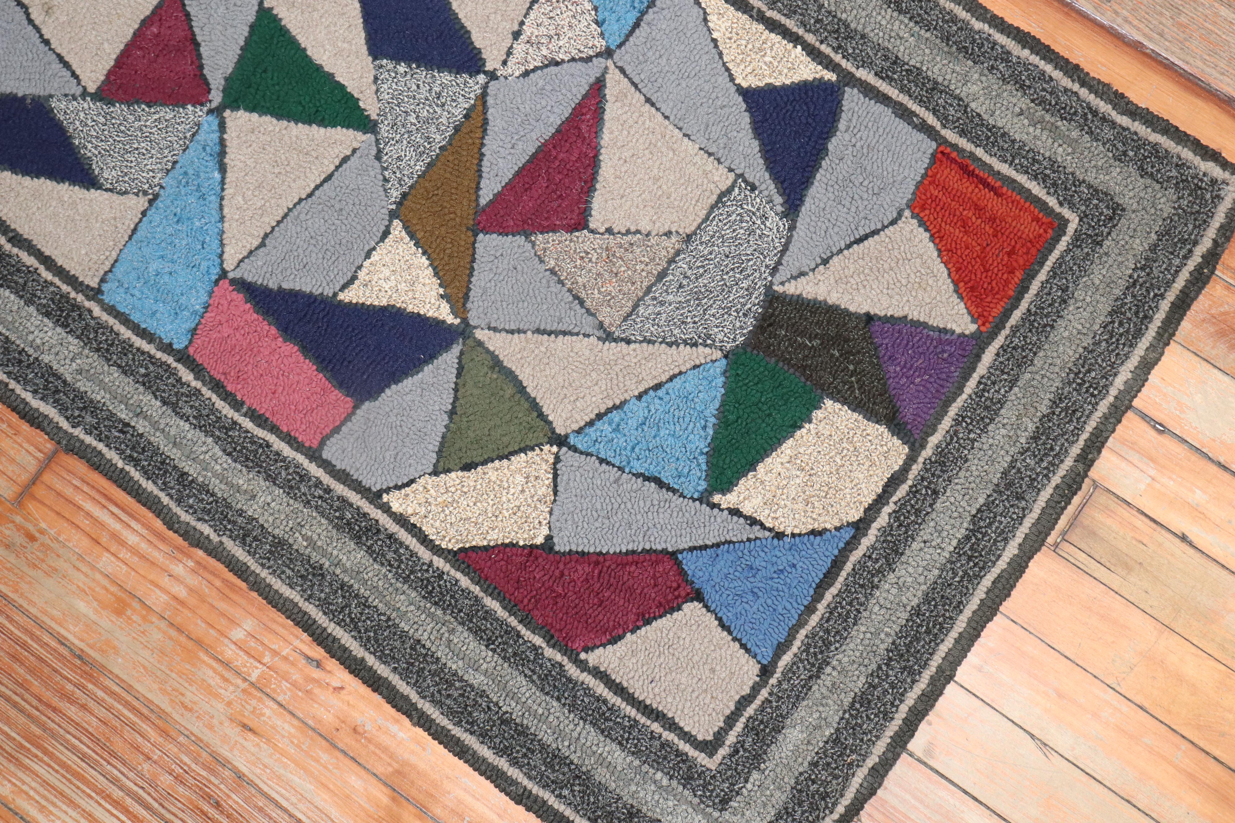 Hand-Woven American Stained Glass Hooked Throw Rug For Sale