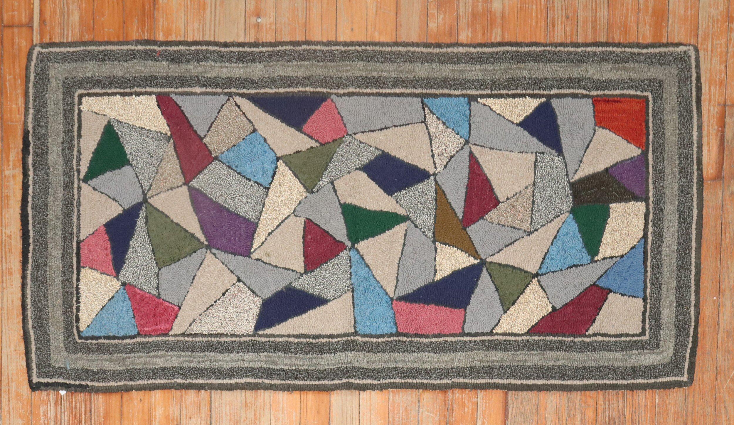 American Stained Glass Hooked Throw Rug In Good Condition For Sale In New York, NY