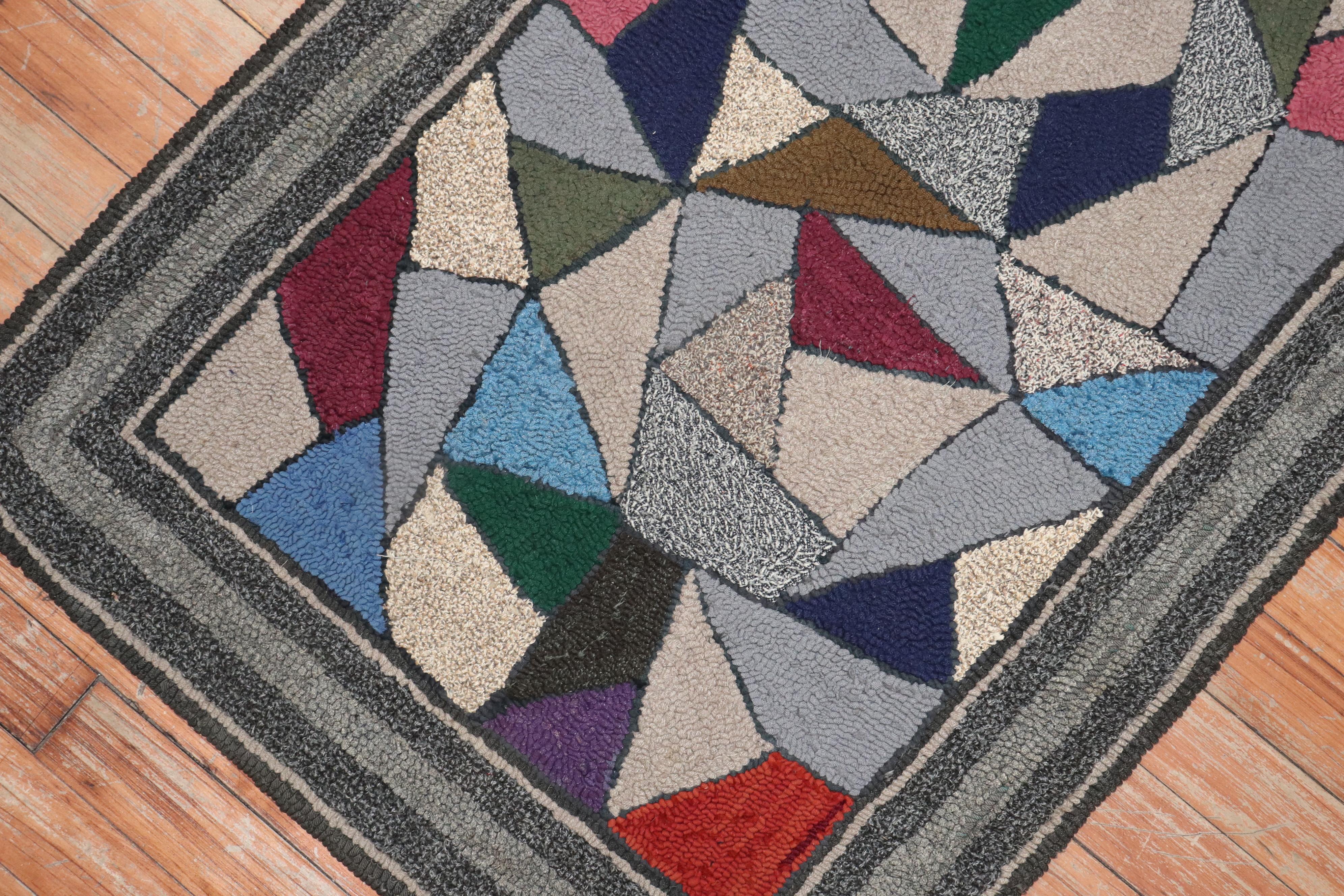 20th Century American Stained Glass Hooked Throw Rug For Sale
