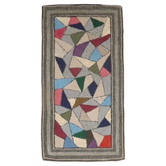 Vintage American Stained Glass Hooked Throw Rug