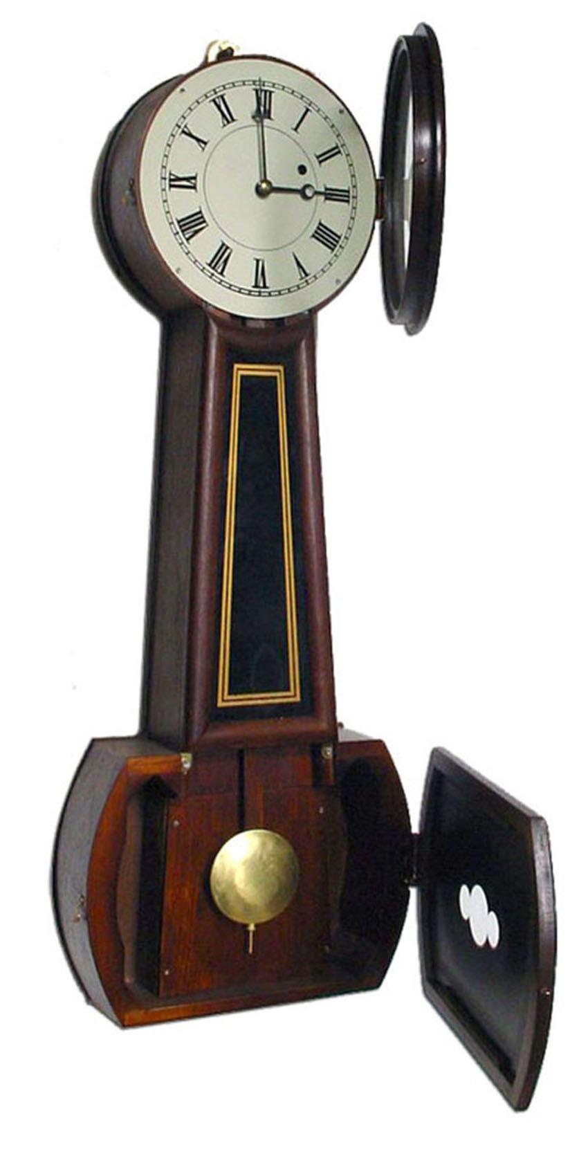 American Howard No. 5 Style SINGLE WEIGHT 8 Day Movement Banjo Wall Clock

Here we are offering a Howard No. 5 style single weight driven banjo wall clock. It has solid brass built 8 day time only movement, powered by a single weight. The case is