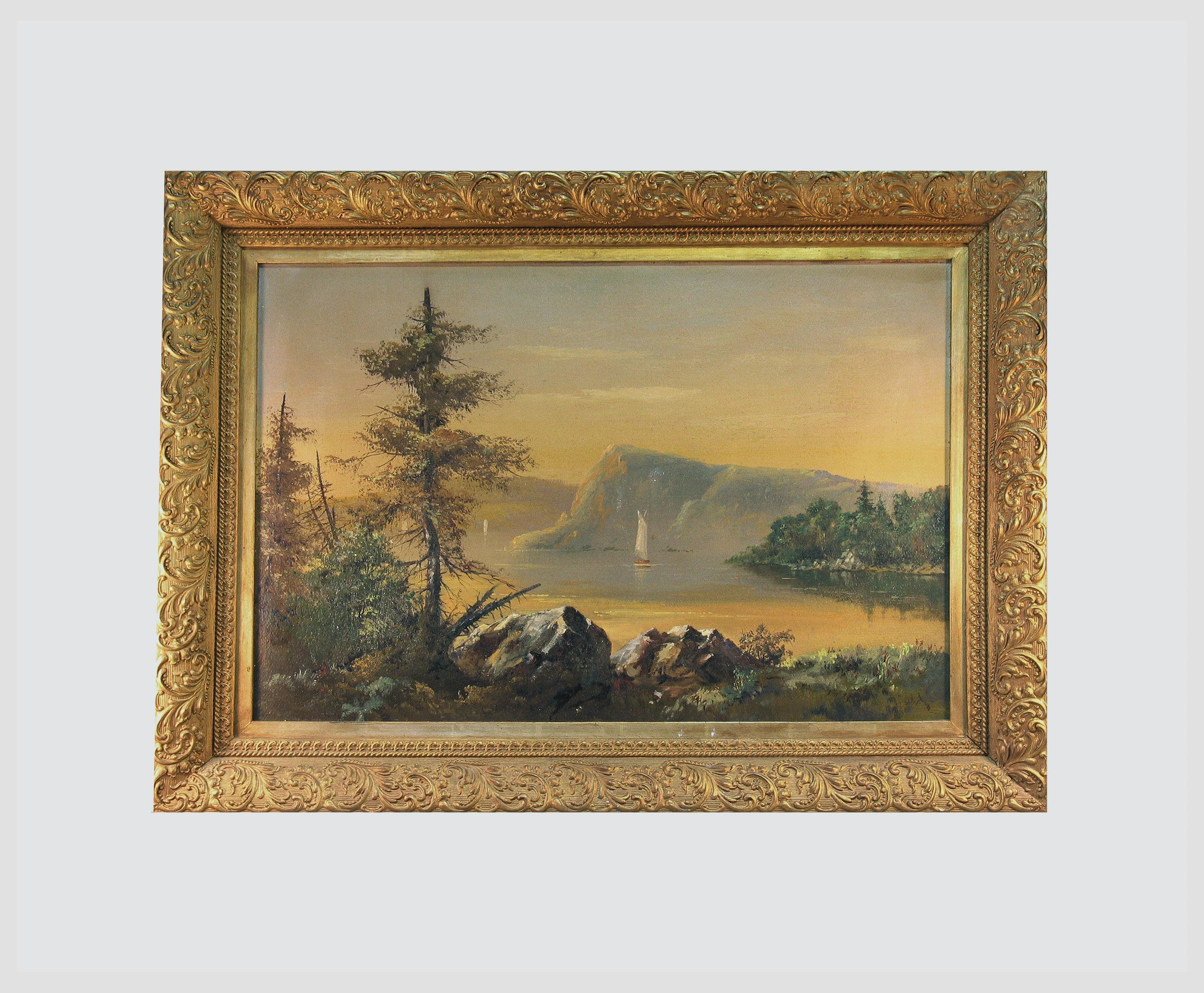 Peinture du lac George, école américaine de la rivière Hudson, 19e siècle en vente 3