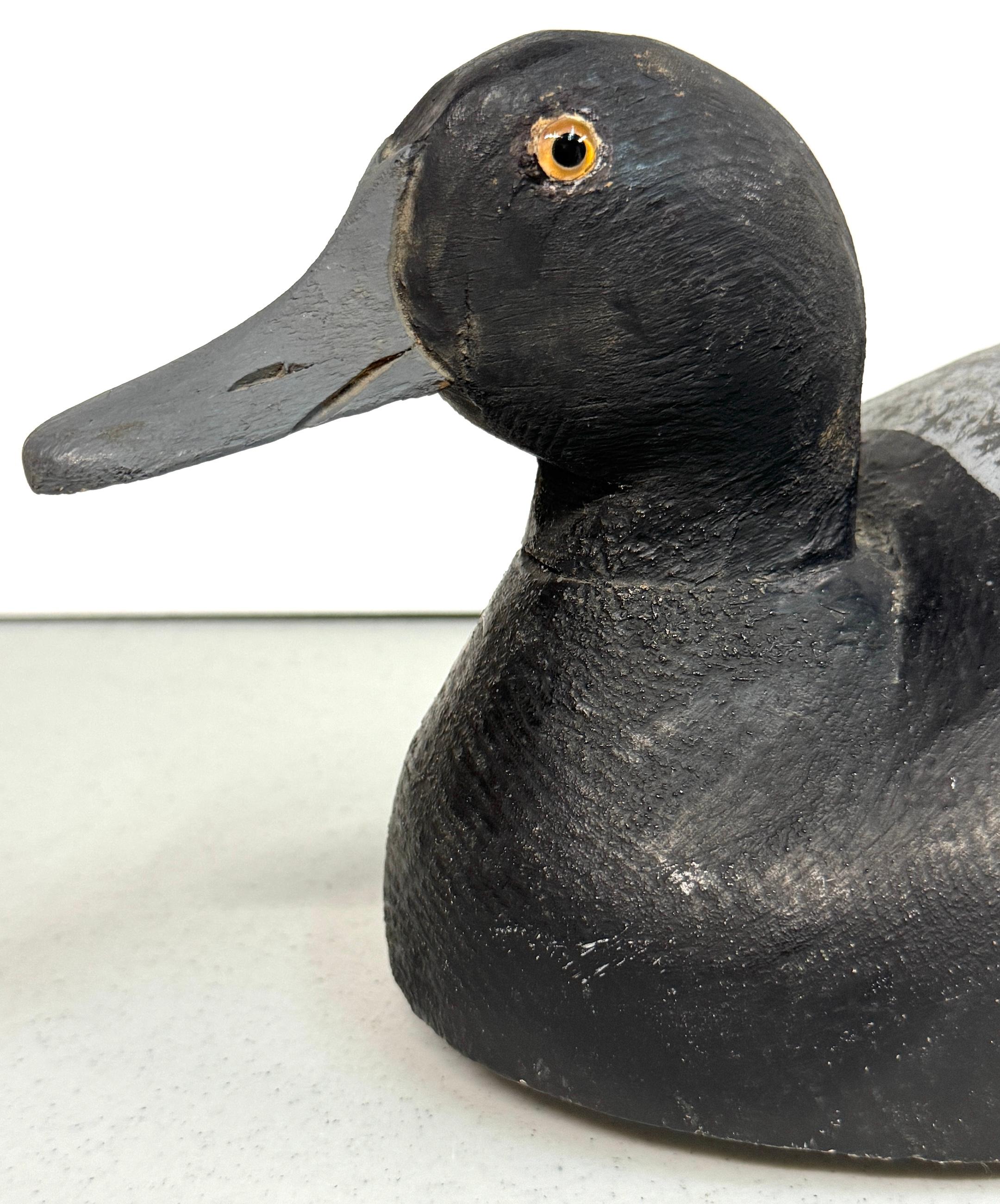 Hand-Carved American Hunting Decoy 'Patches' with Glass Eyes and Metal Link Latch For Sale