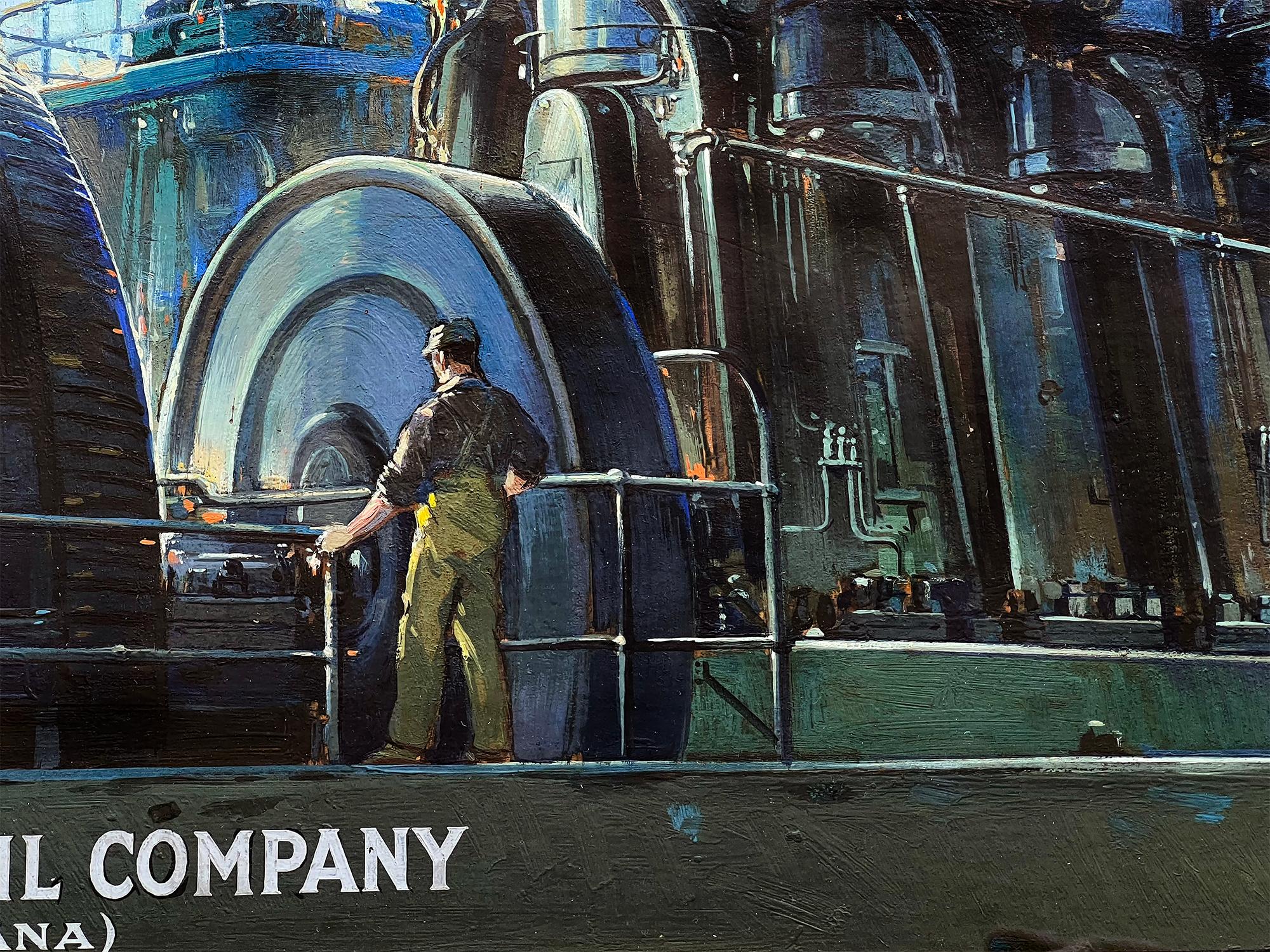 Wheels of Industry Past and Present, Golden Age of Illustration - Standard Oil - Painting by American illustrator c1930