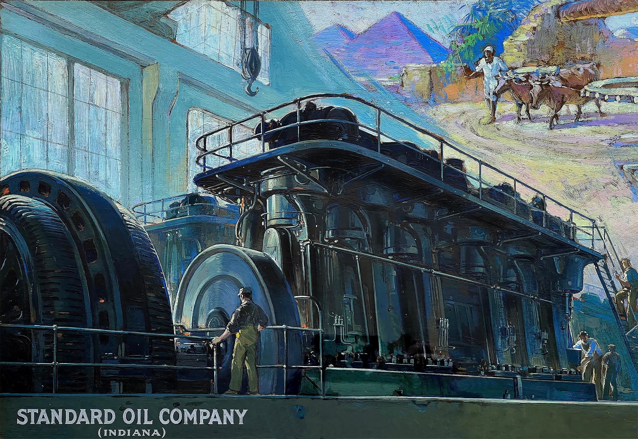 Wheels of Industry Past and Present, Golden Age of Illustration - Standard Oil - Academic Painting by American illustrator c1930
