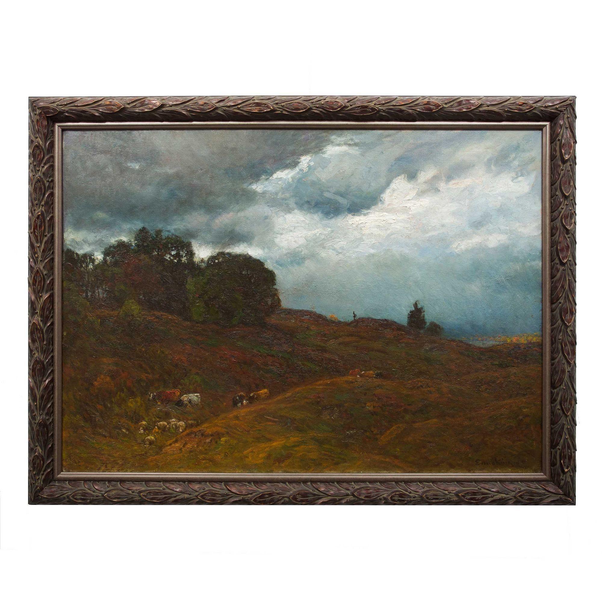 American Impressionism Painting of Sheep in Landscape by John Joseph Enneking In Good Condition In Shippensburg, PA
