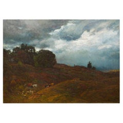 American Impressionism Painting of Sheep in Landscape by John Joseph Enneking