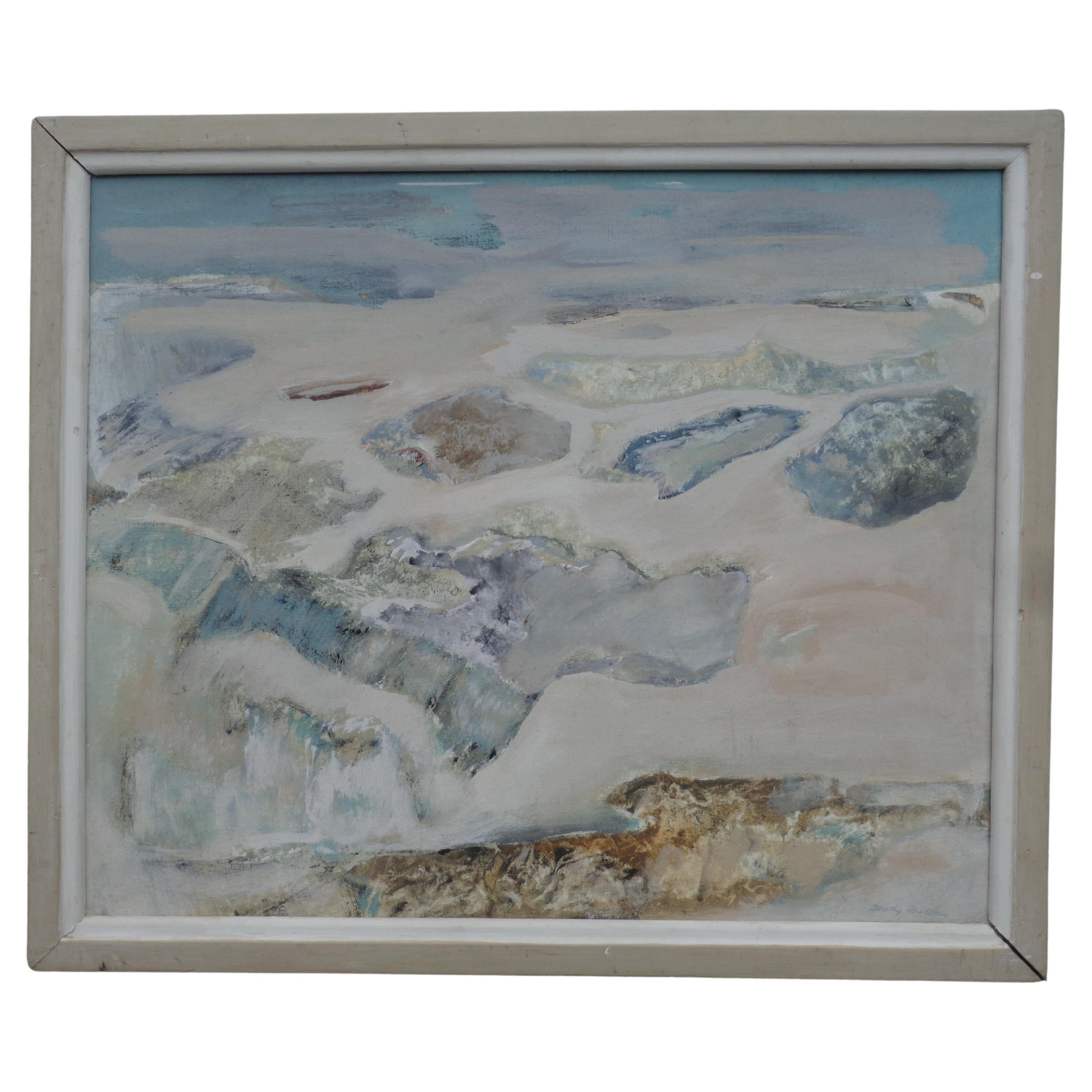 Pintura al óleo sobre tabla con marco original de una escena de playa impresionista americana en venta 3