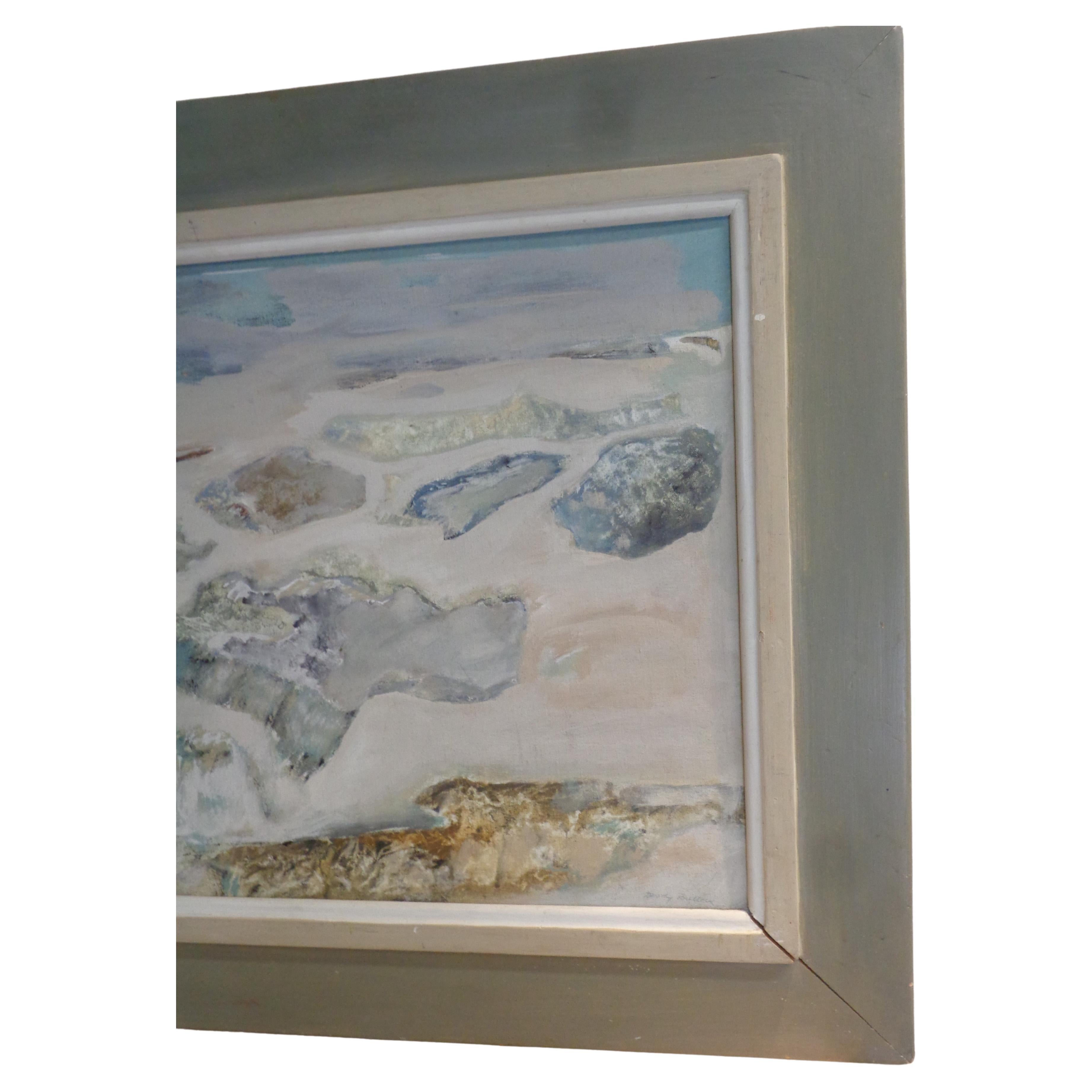 Pintura al óleo sobre tabla con marco original de una escena de playa impresionista americana en venta 1