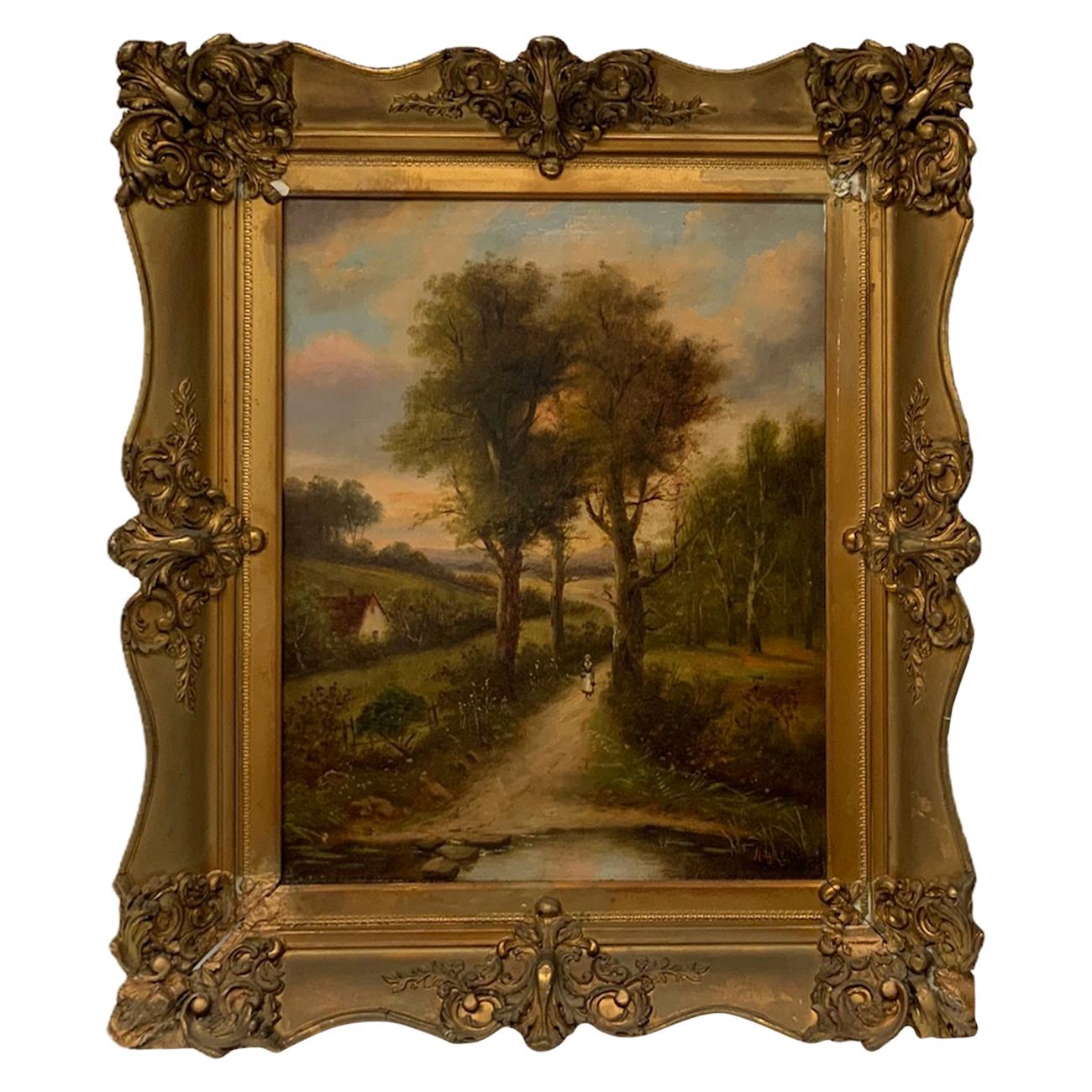 Peinture à l'huile impressionniste américaine de paysage champêtre