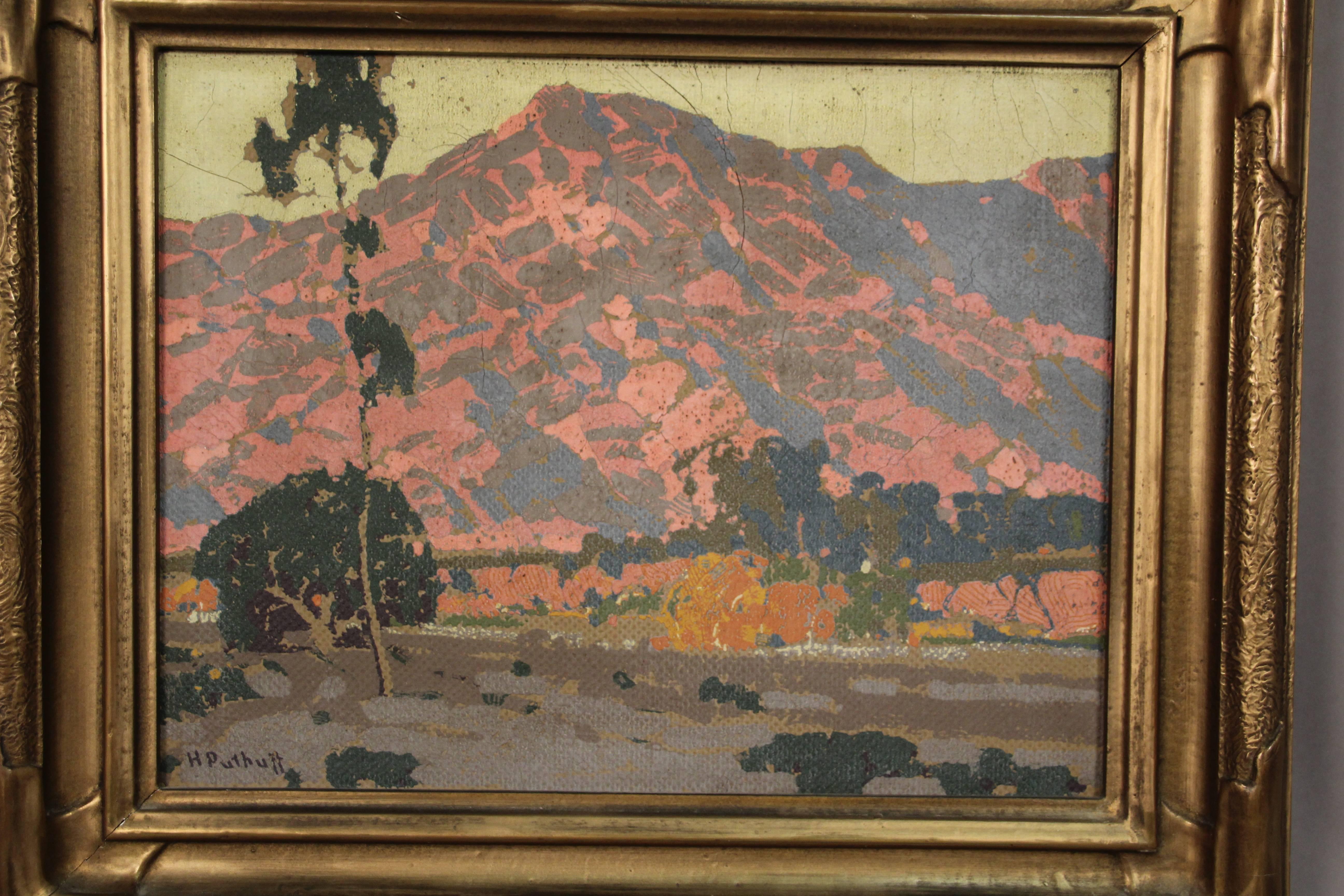 Serigraphy in original 1920s period frame. Hanson Puthuff (1875-1972) was known for his California impressionist painting of the San Gabriel Mountains.