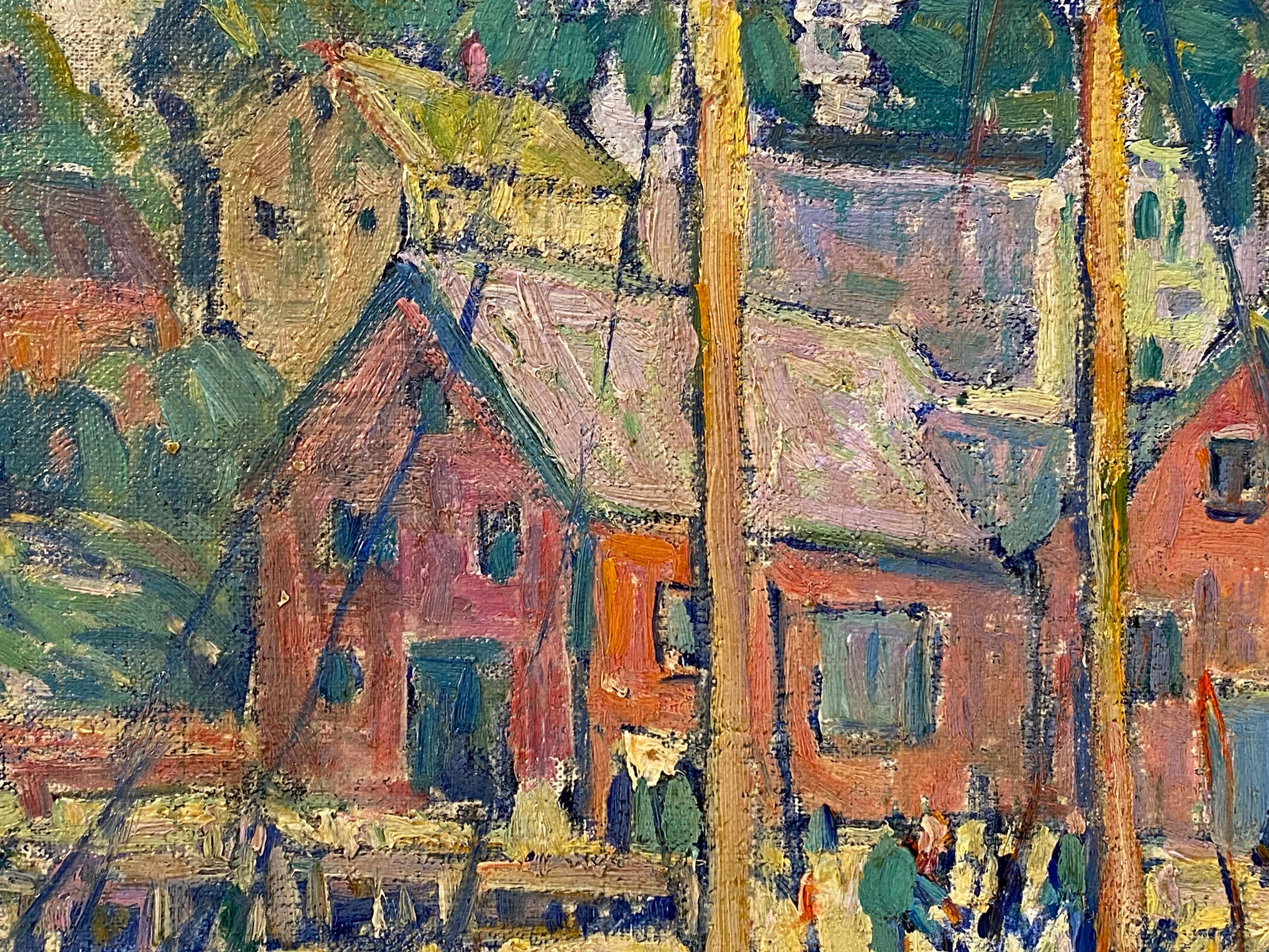Amerikanischer Impressionismus  Kathryn E. Bard Kirschbaum Gloucester Wharf, Ölgemälde  (Leinwand) im Angebot