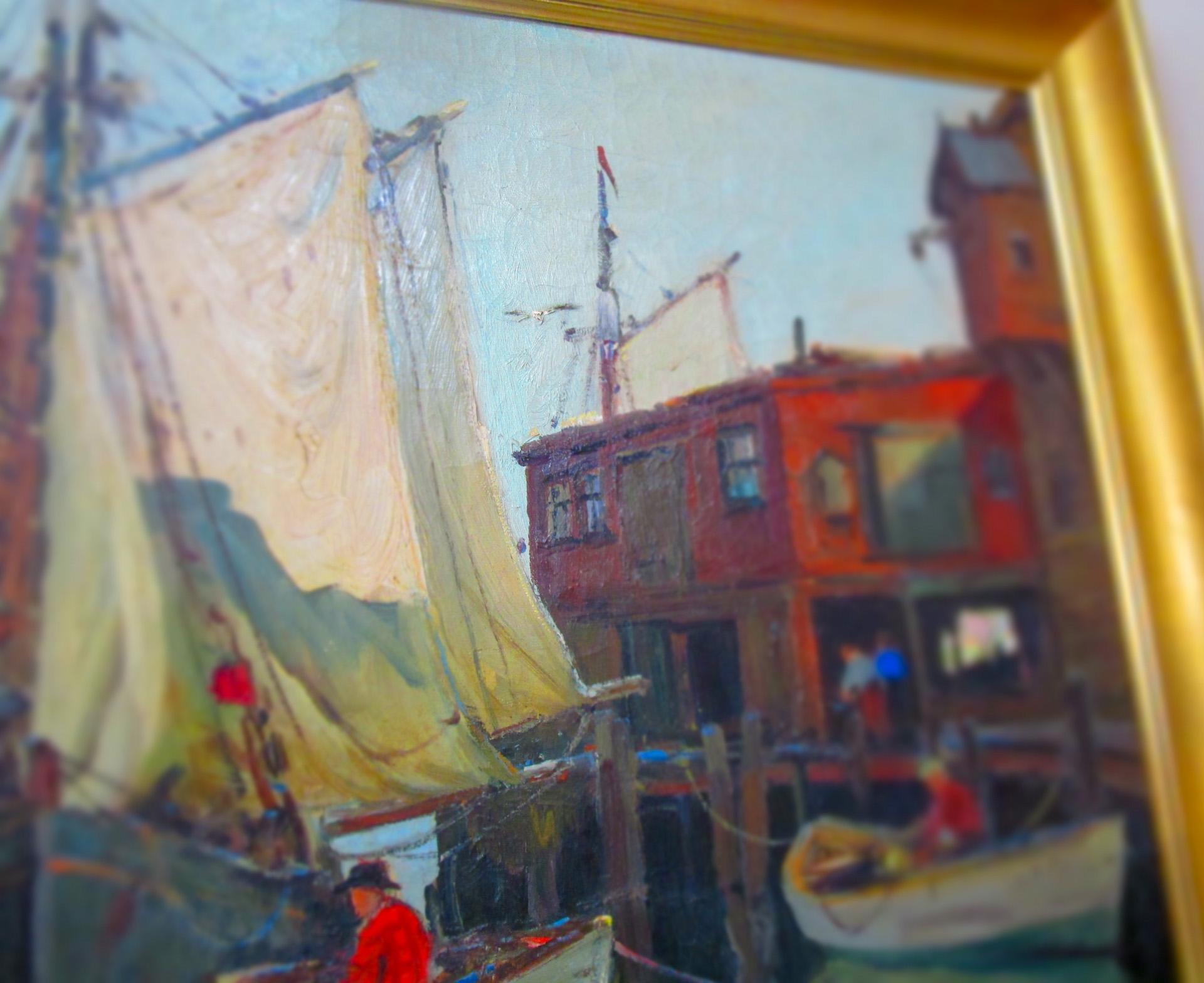 Amerikanisches impressionistisches Hafengemälde „Sails Up“ von A. Thieme, Neuengland im Angebot 2