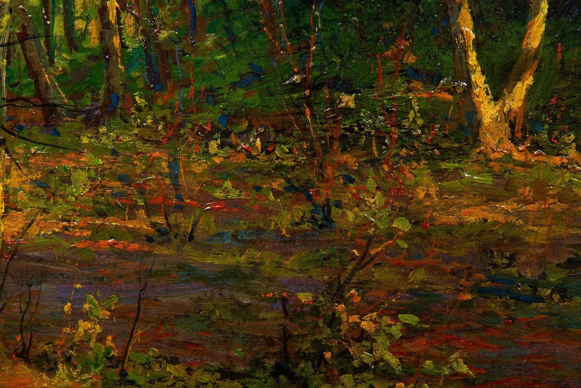 Peinture à l'huile impressionniste américaine - Paysage en bois de Charles Svensson en vente 4