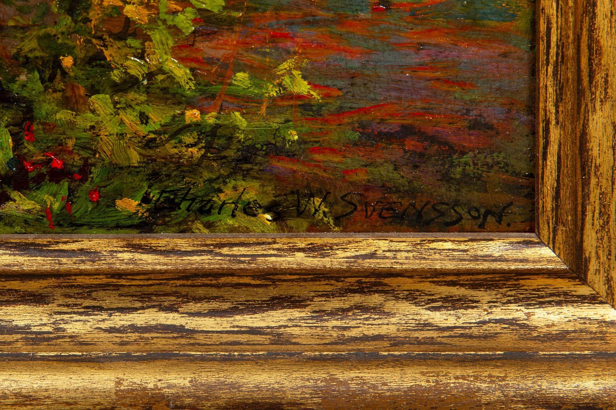 Peinture à l'huile impressionniste américaine - Paysage en bois de Charles Svensson en vente 5